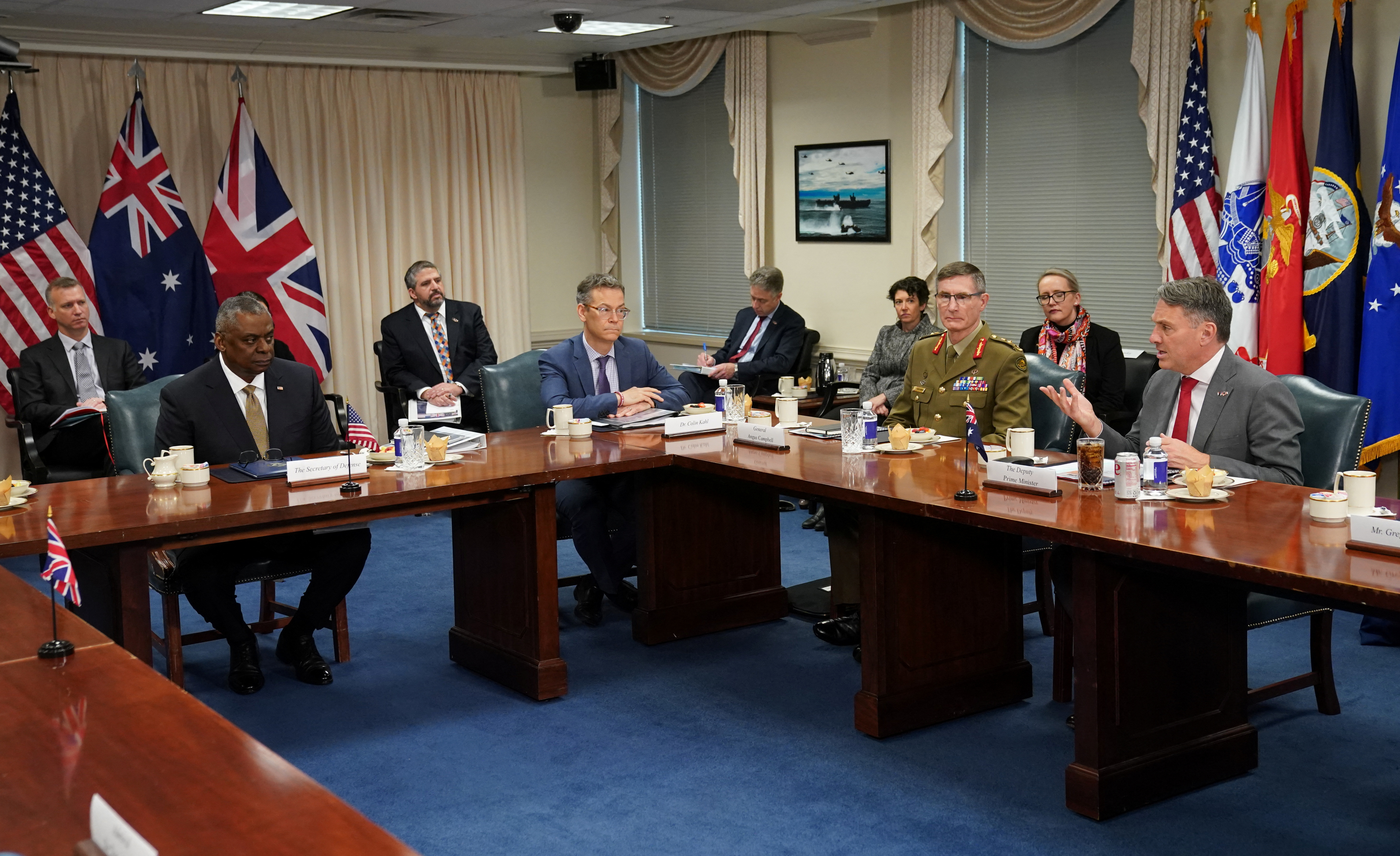 U.S. Defense Secretary Austin,  Australian Defense Minister Marles and British Defense Minister Wallace meet at the Pentagon in Washington