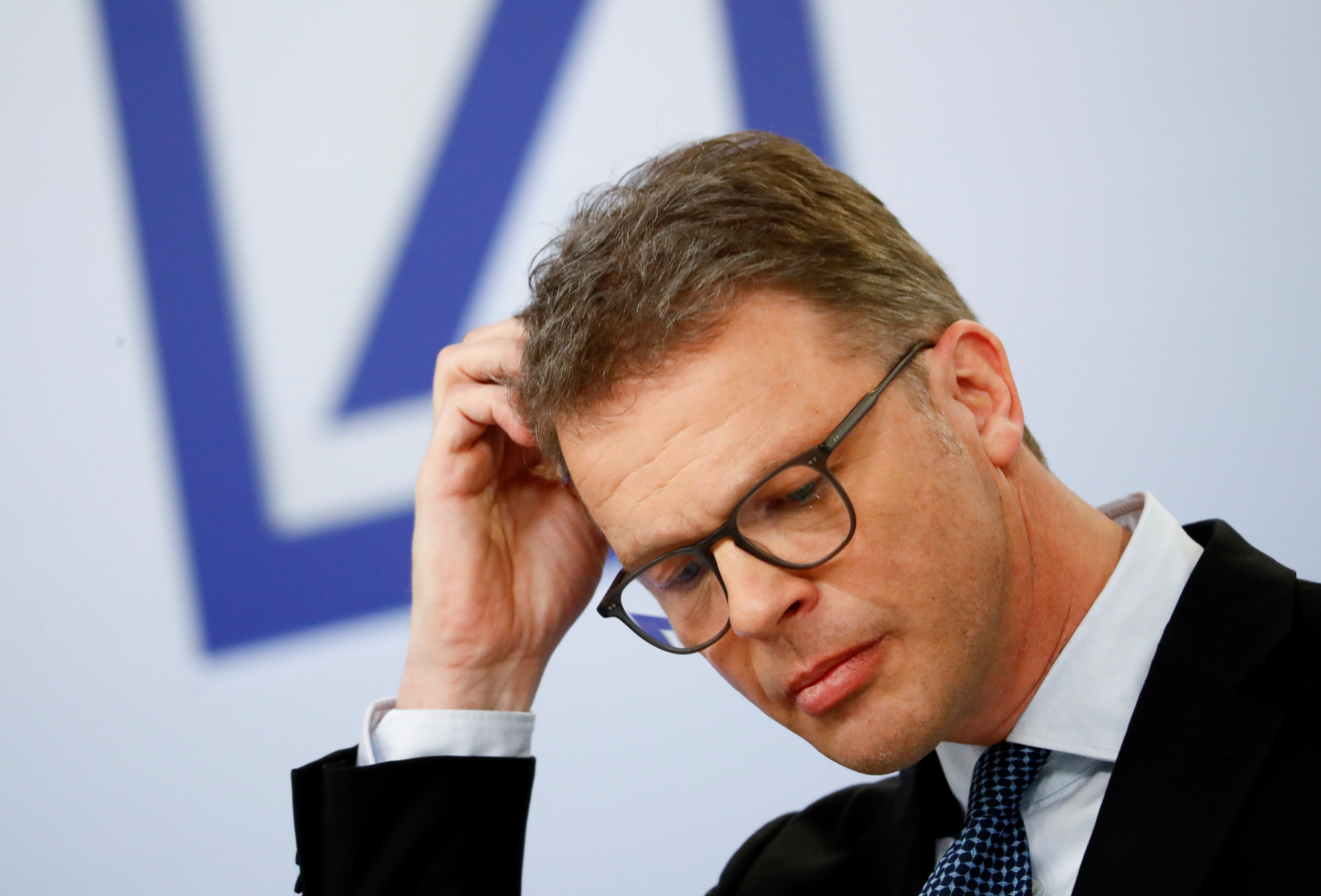 Christian Sewing, CEO of Deutsche Bank AG, gestures during the bank's annual news conference in Frankfurt, Germany January 30, 2020. REUTERS/Ralph Orlowski