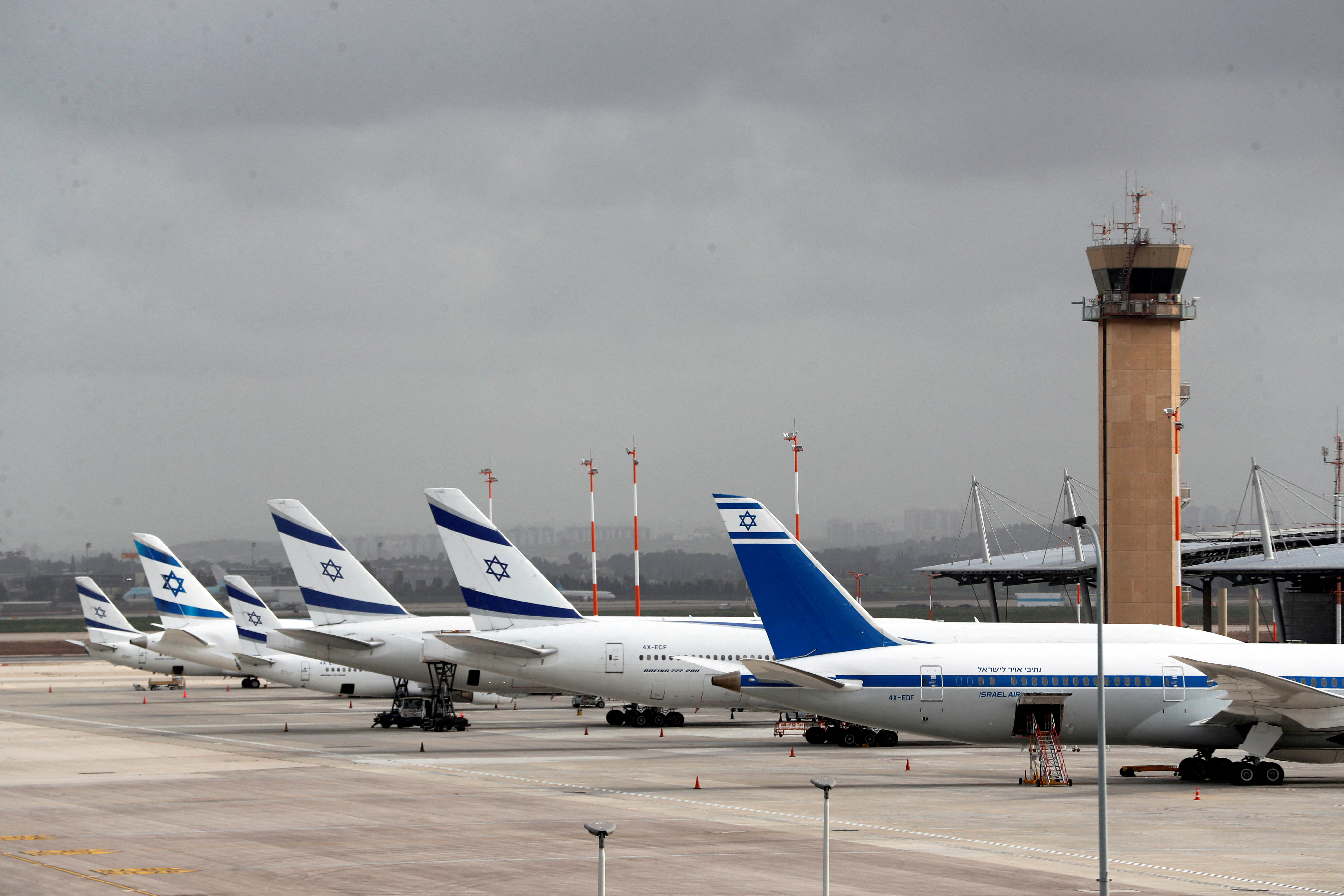 El Al Israel Airlines planes are seen on the tarmac at Ben Gurion International airport in Lod, near Tel Aviv, Israel