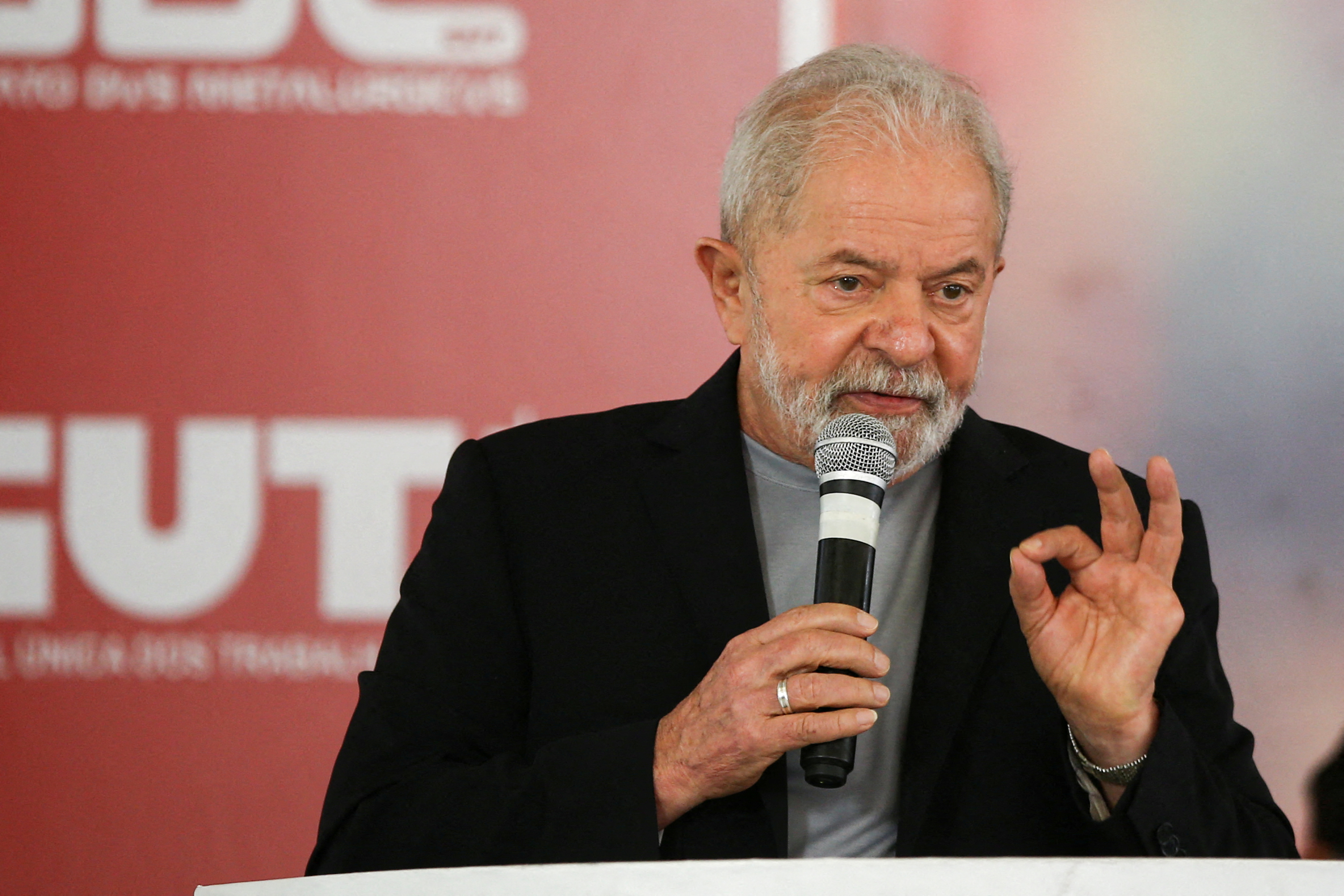 Brazil’s former President Lula speaks at Sindicato dos Metalurgicos do ABC, in Sao Bernardo do Campo