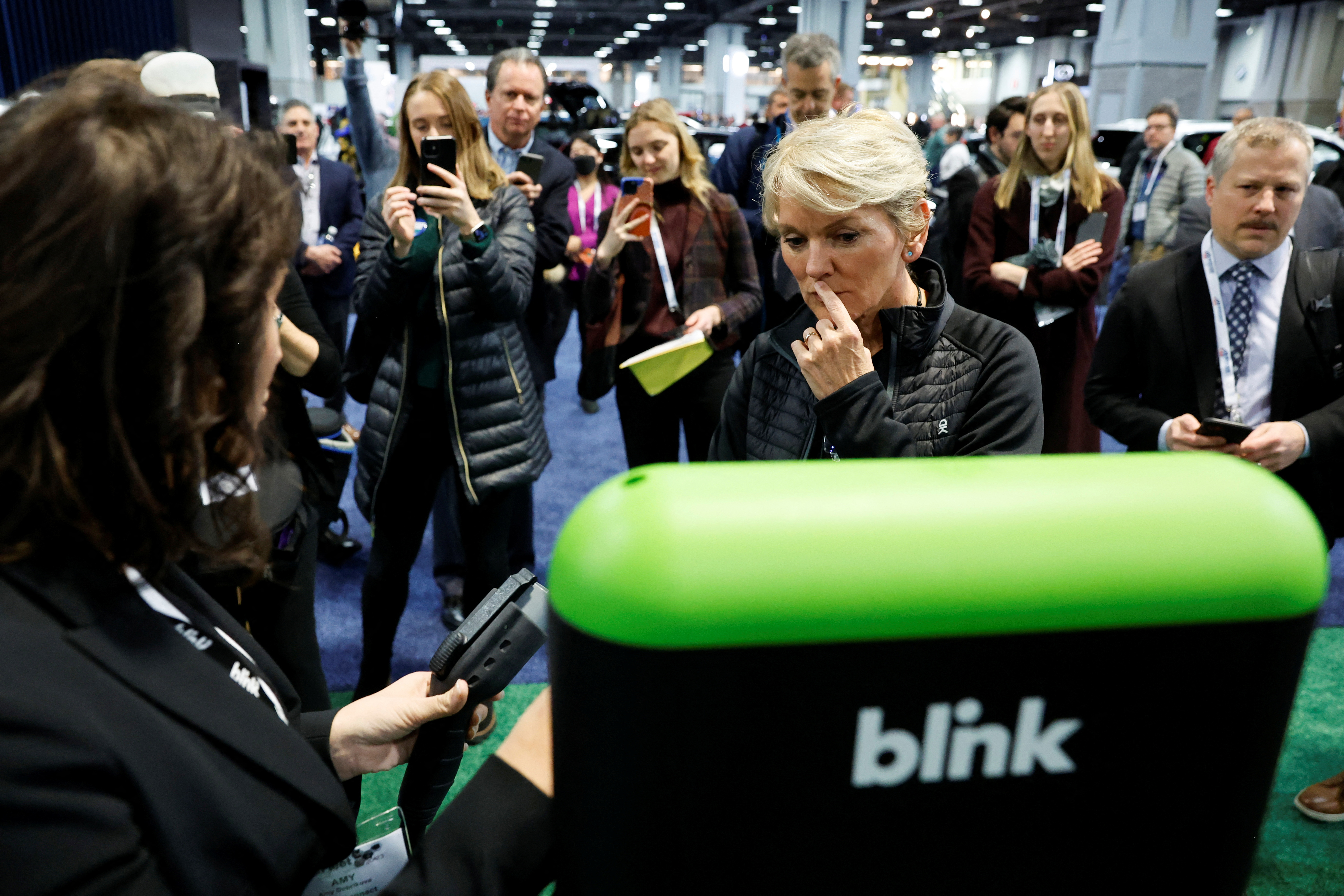 U.S. Energy Secretary Granholm and White House National Climate Adviser Zaidi view electric vehicles at the Washington Auto Show in Washington