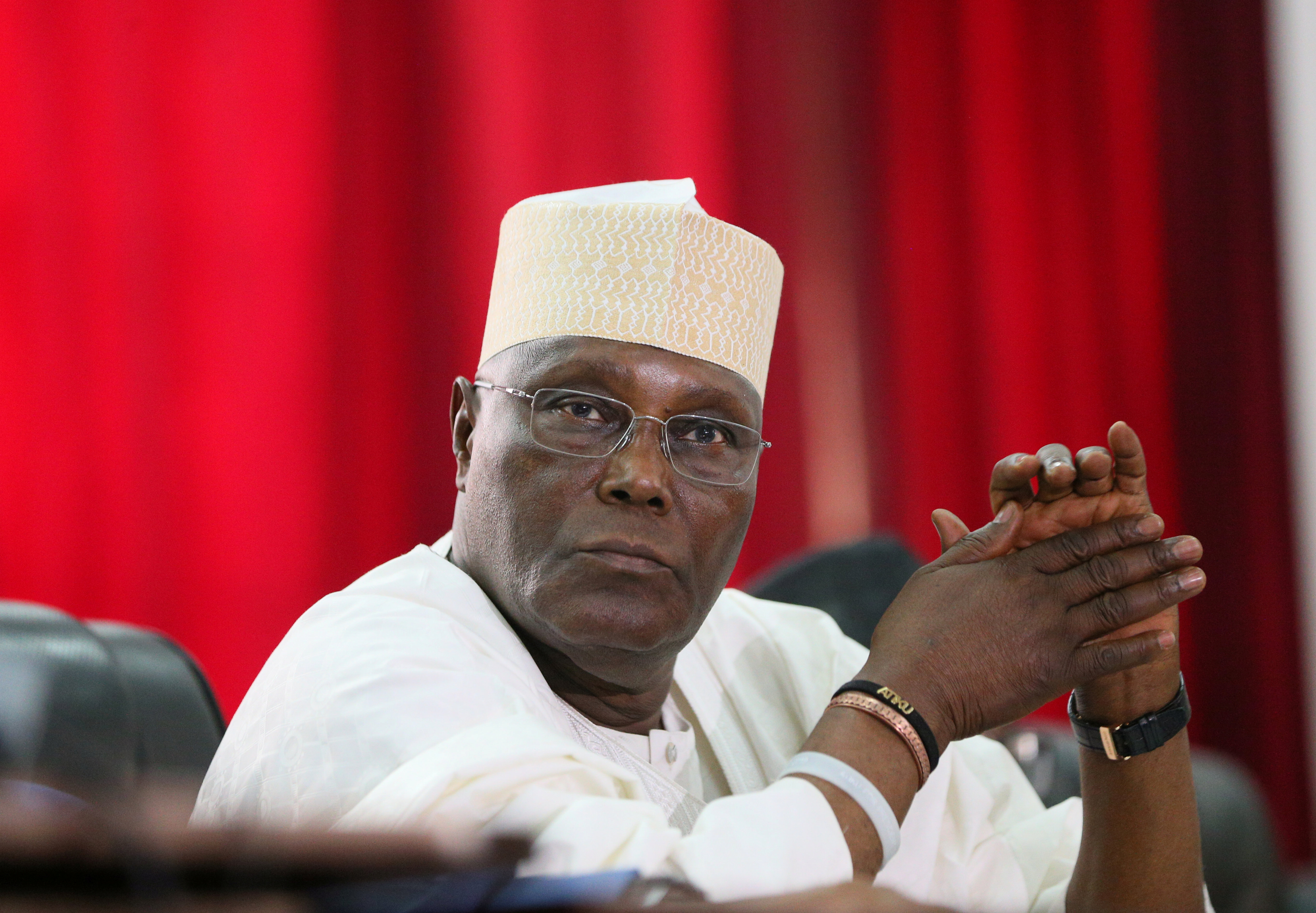 Former Vice-President and People's Democratic Party candidate in upcoming presidential election Atiku Abubakar attends the party's emergency meeting in Abuja