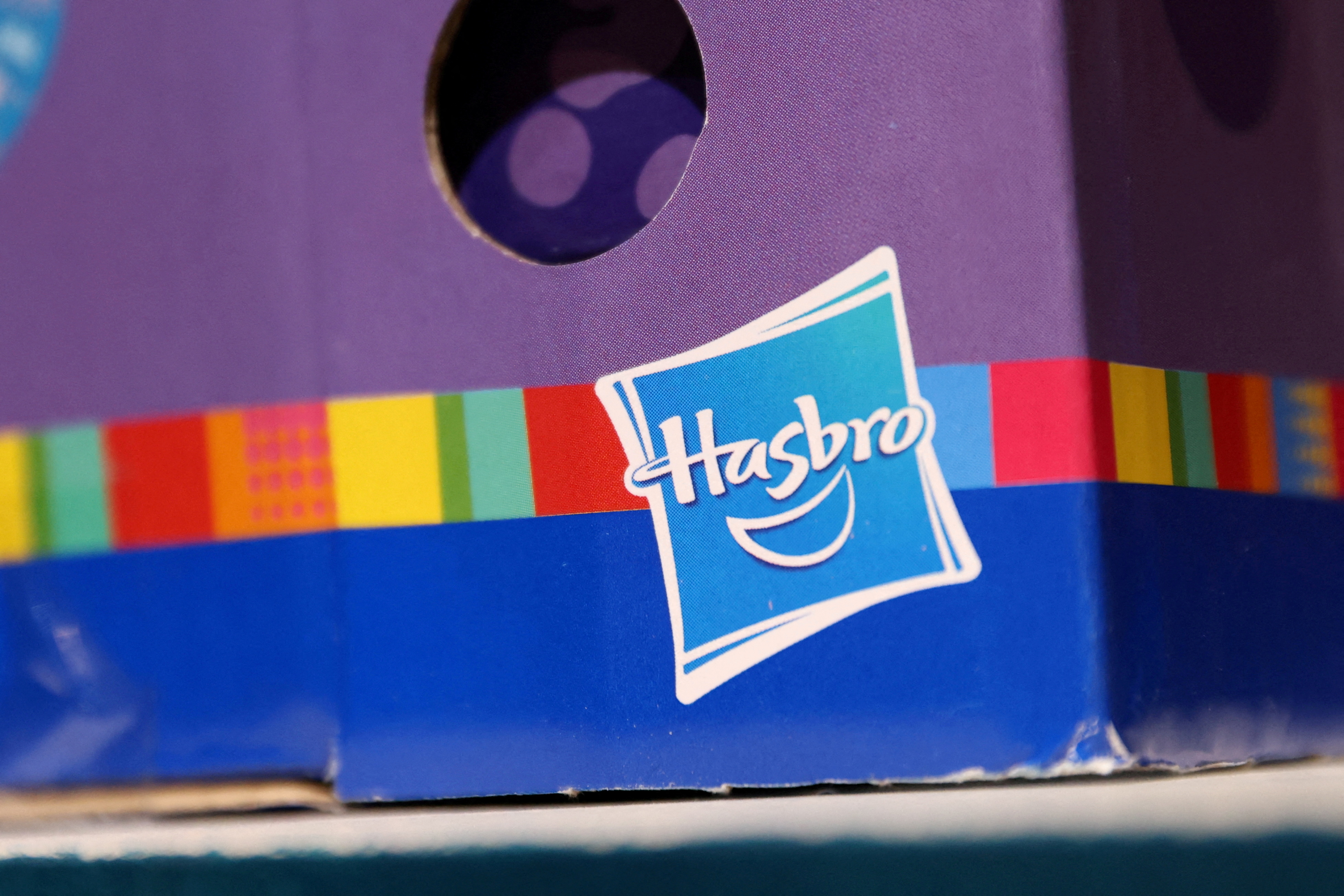 The Hasbro, Inc. logo is seen on a toy for sale in a store in Manhattan, New York