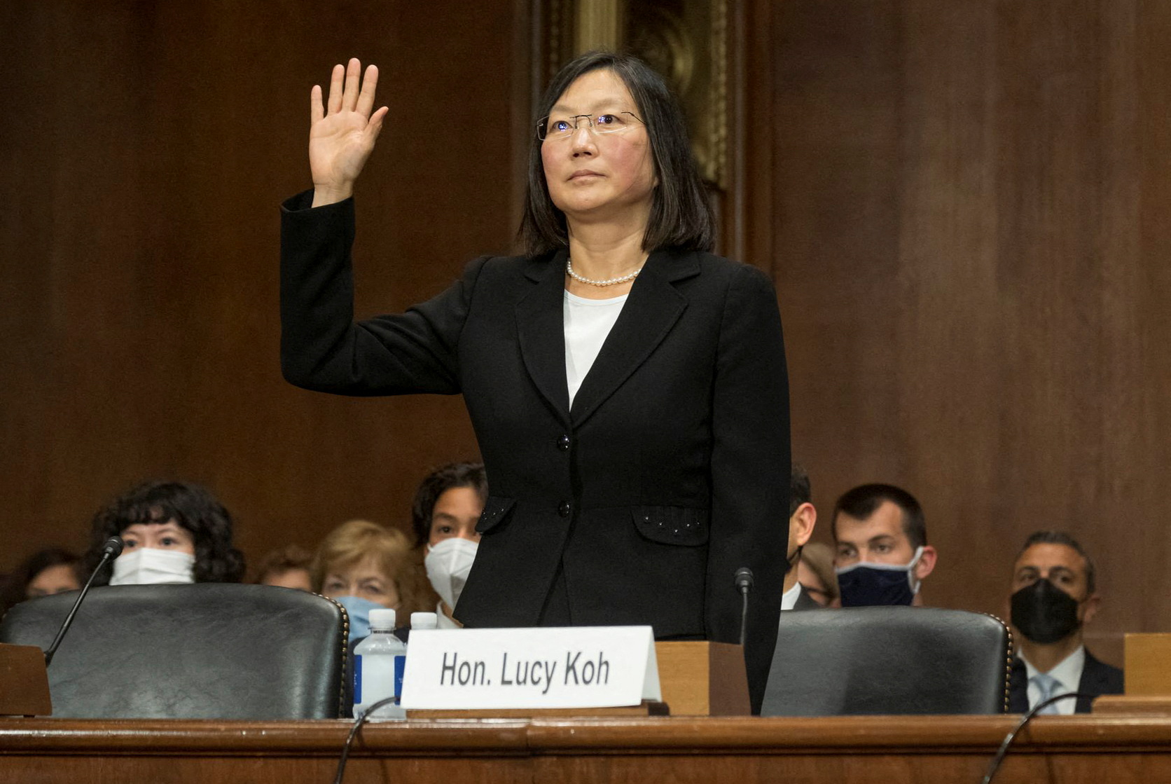 U.S. Appeals Court nominee Lucy Koh testifies before Senate Judiciary Committee hearing on Capitol Hill in Washington