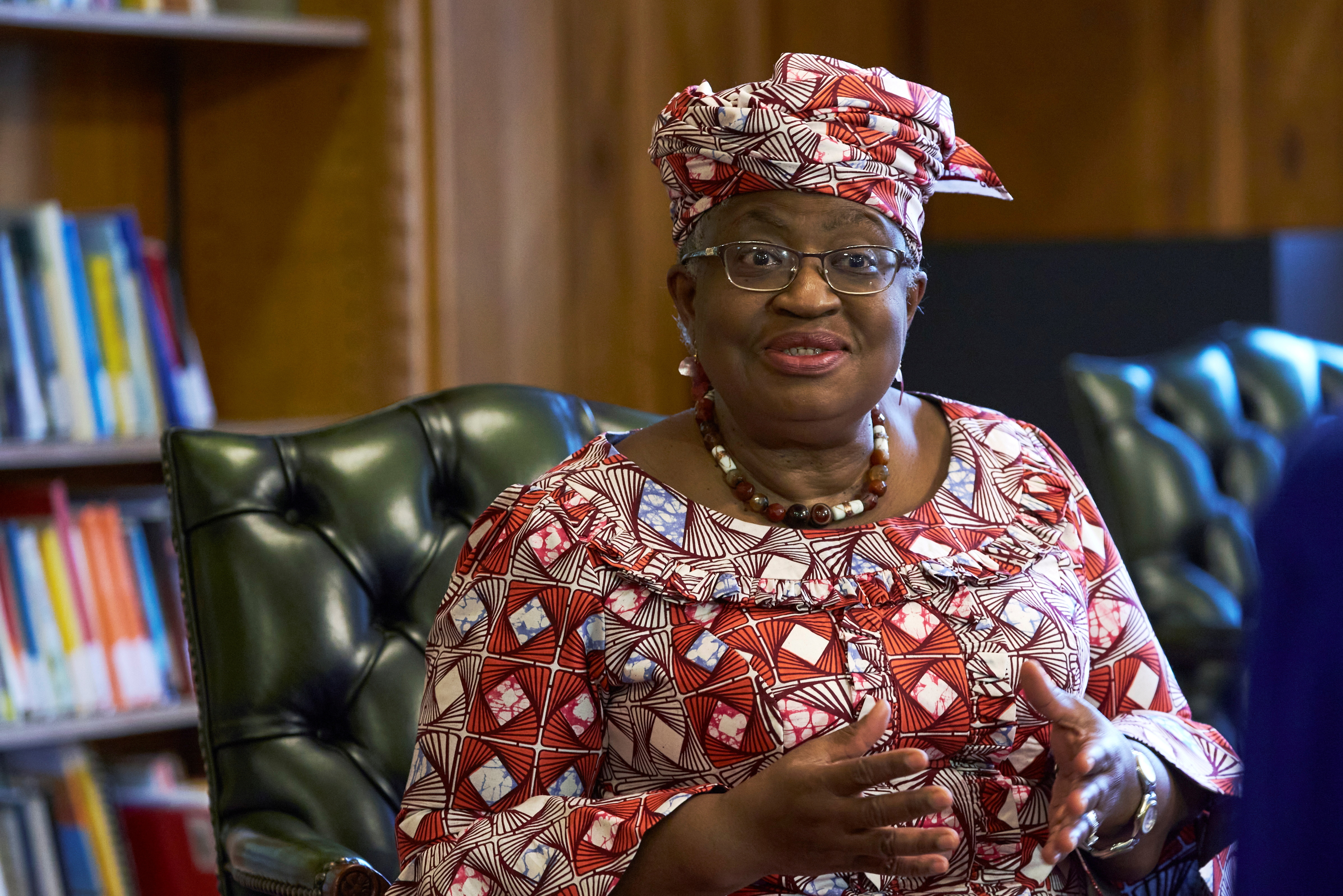 World Trade Organization (WTO) Director-General Ngozi Okonjo-Iweala speaks during an interview for Reuters Next, ahead of the 12th Ministerial Conference (MC12), in Geneva, Switzerland, November 25, 2021. REUTERS/Denis Balibouse/File Photo