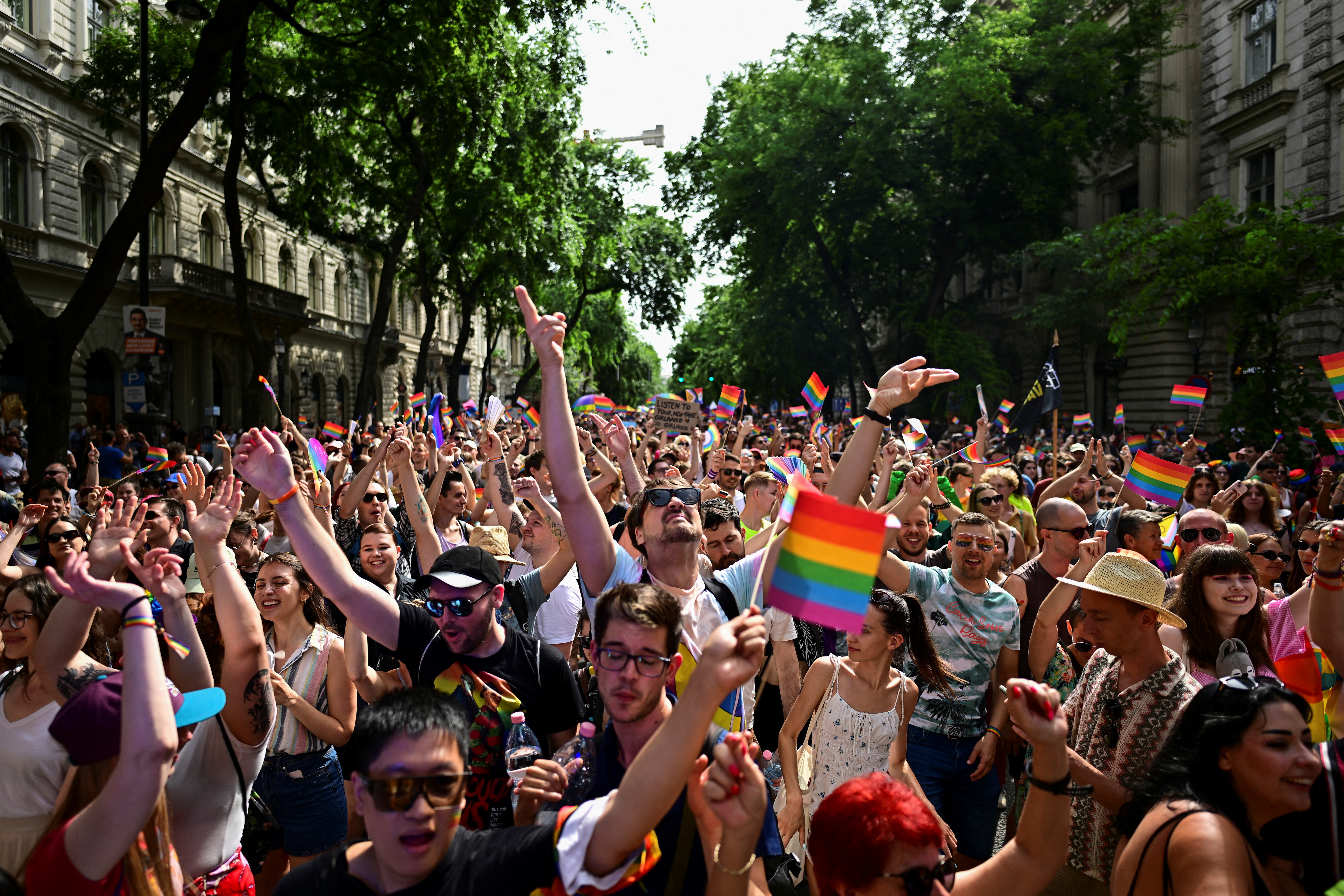 People attend the annual Pride march in Budapest
