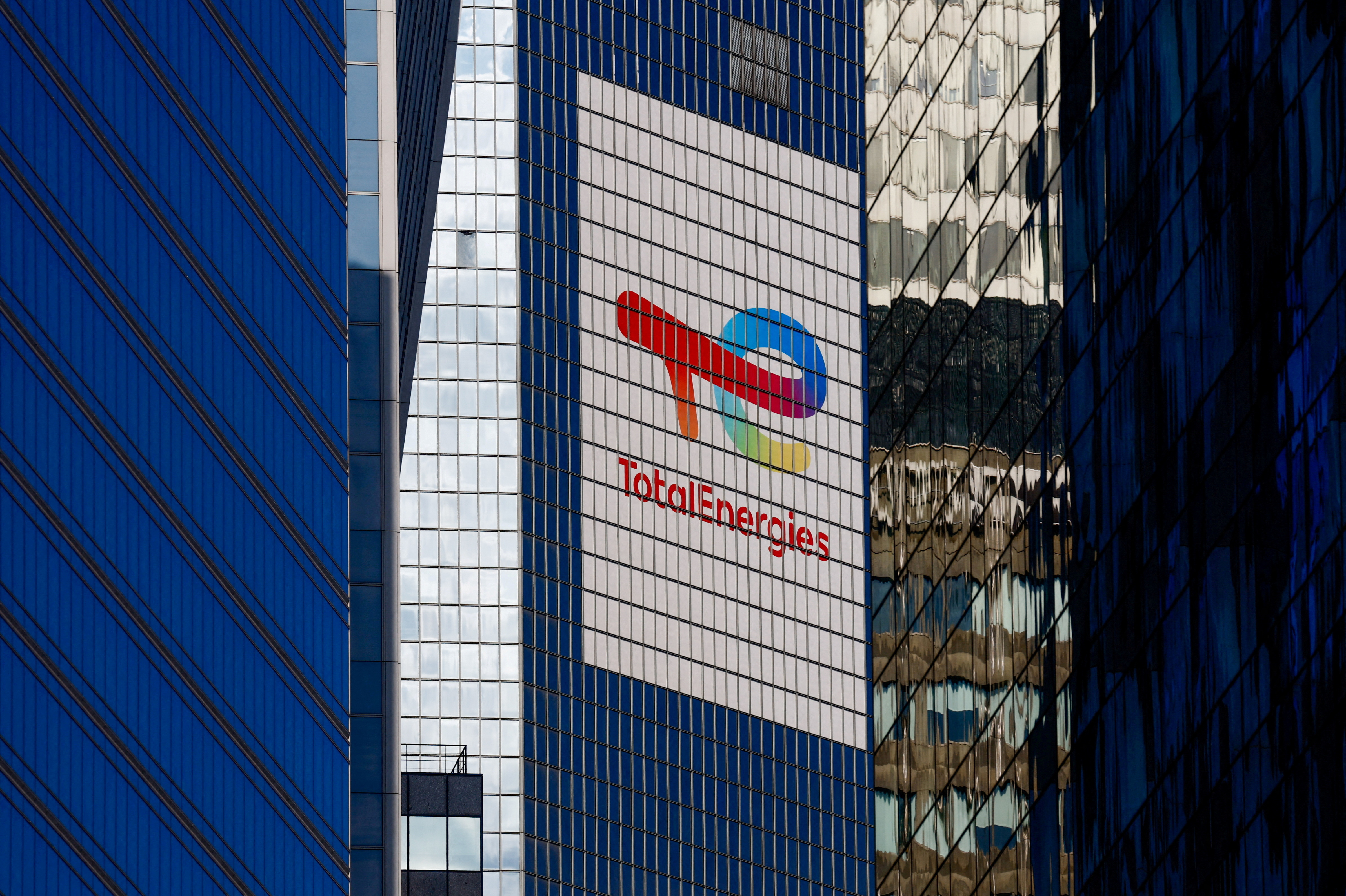 Logo of the French oil and gas company TotalEnergies in La Défense