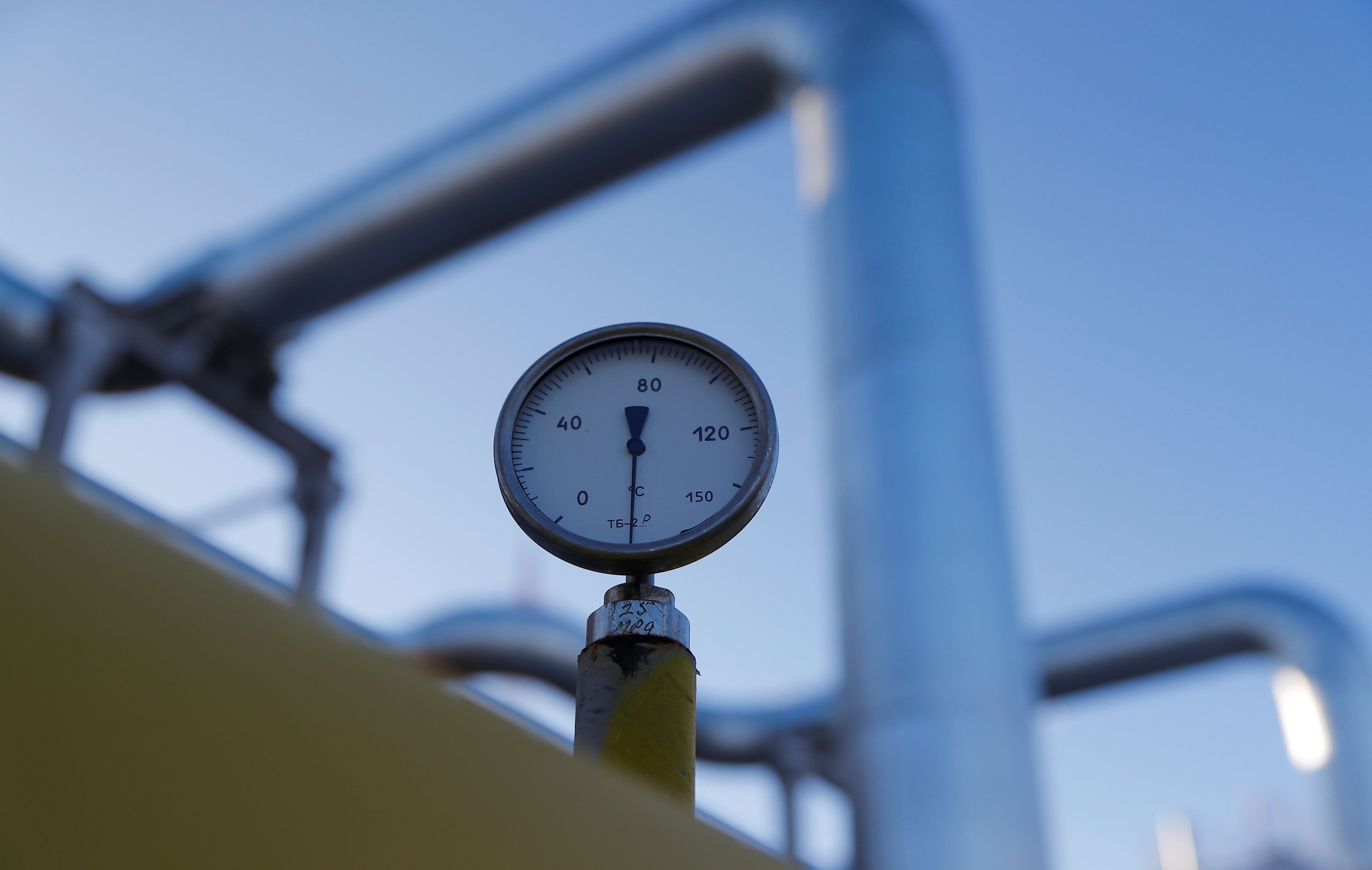 A manometer is pictured at the Atamanskaya compressor station, facility of Gazprom's Power Of Siberia project outside the far eastern town of Svobodny
