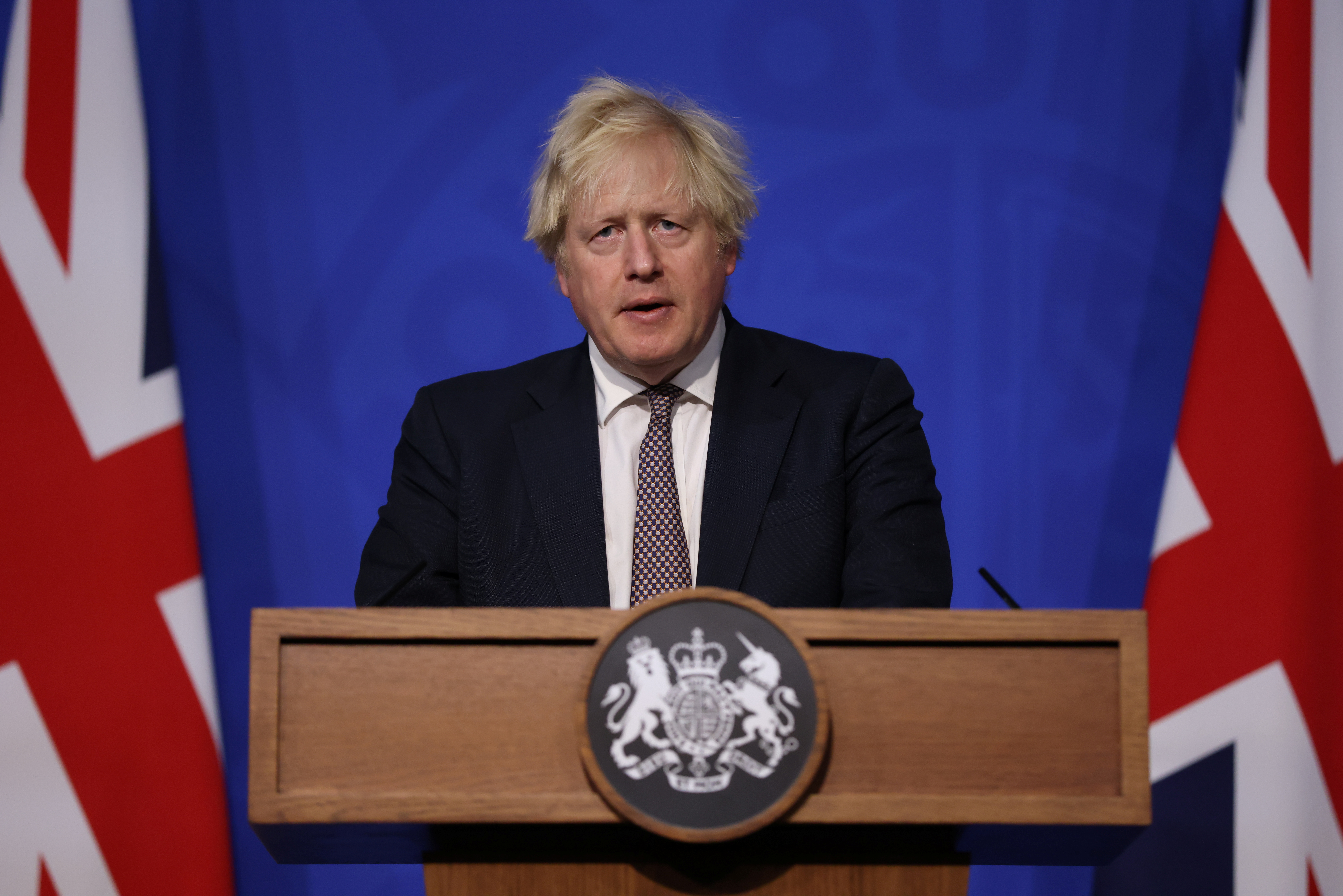 Britain's PM Johnson holds press conference on new coronavirus variant, in London