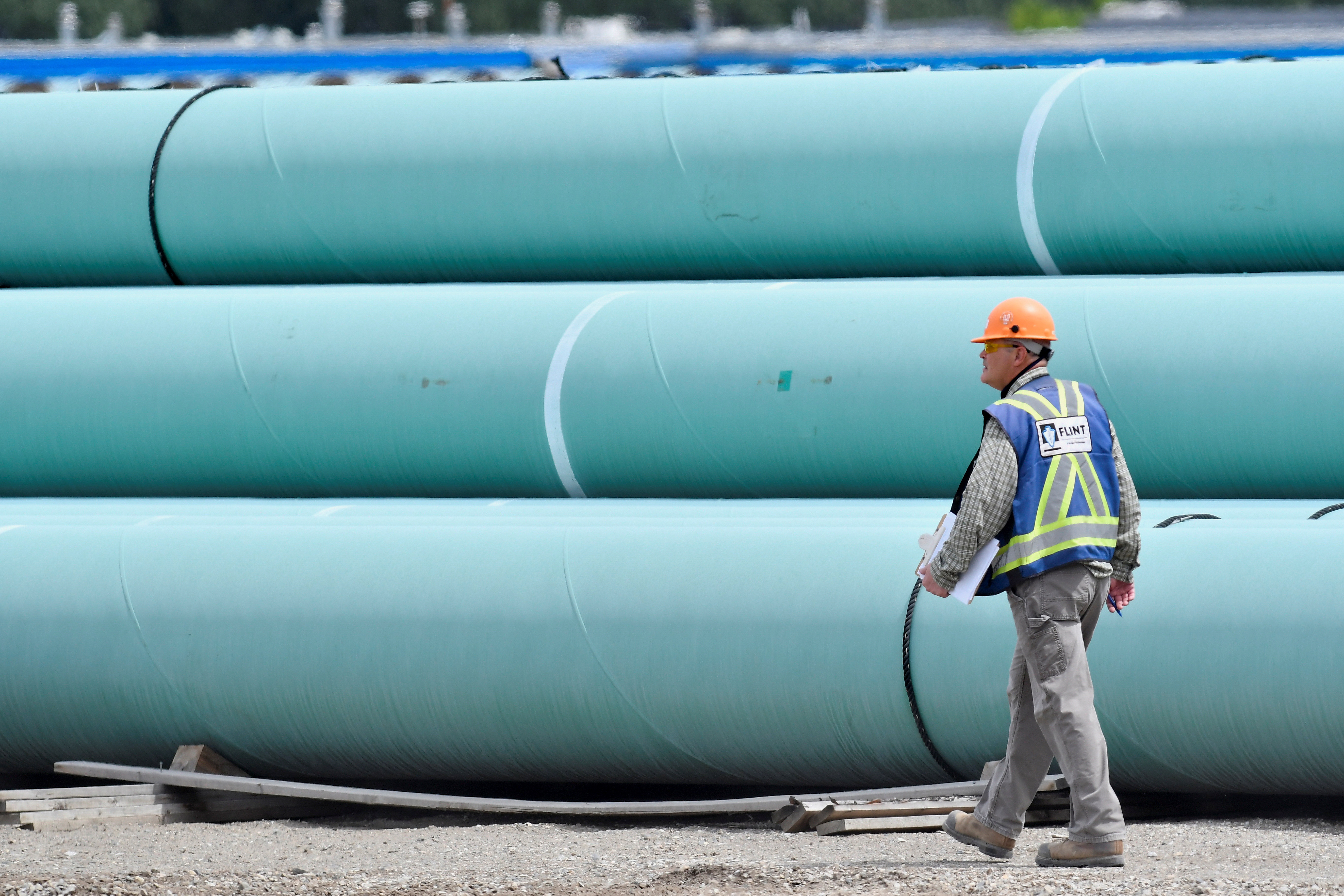 A pipe yard servicing government-owned oil pipeline operator Trans Mountain is seen in Kamloops