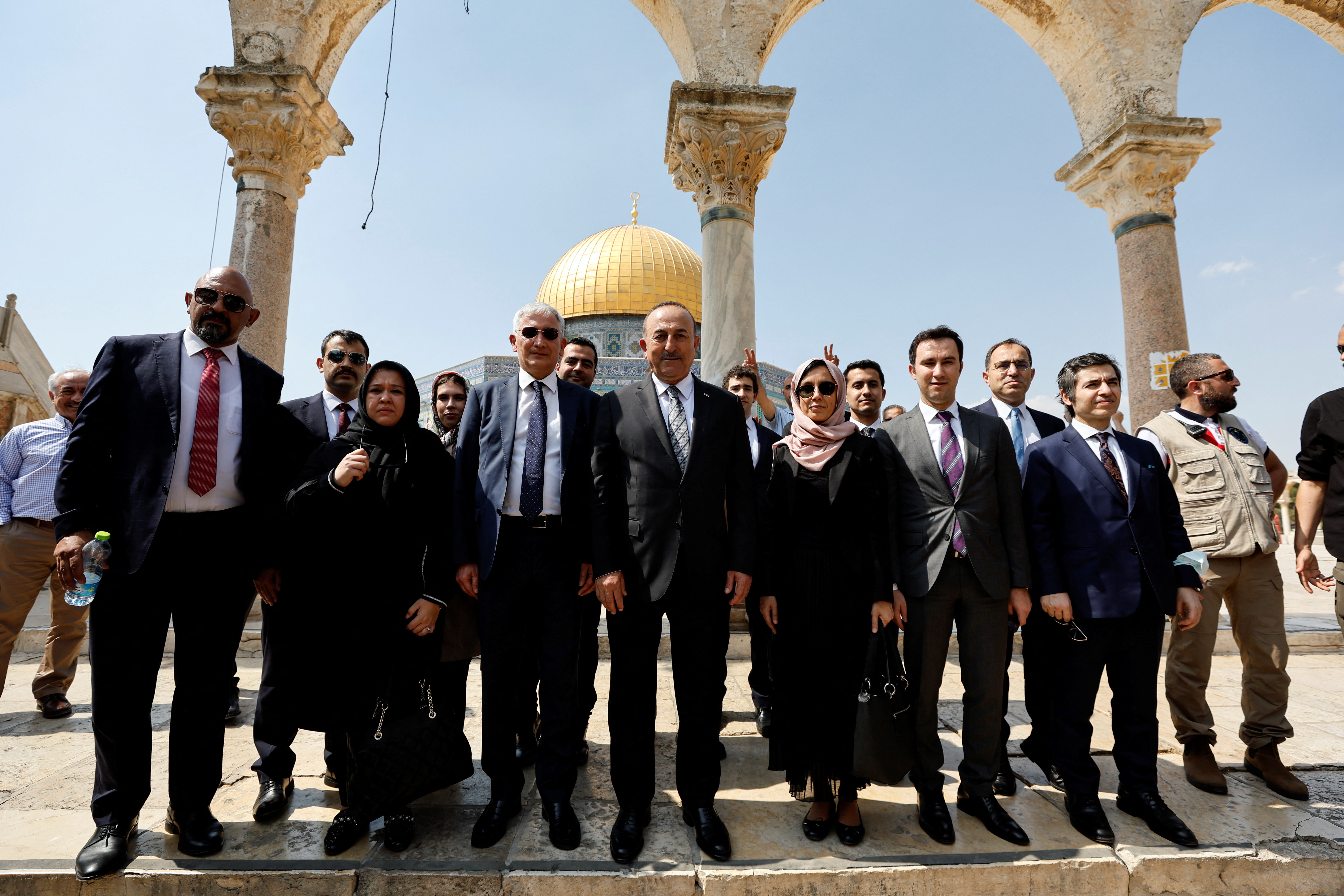 Turkish Foreign Minister Mevlut Cavusoglu visits the compound that houses Al-Aqsa Mosque, known to Muslims as Noble Sanctuary and to Jews as Temple Mount, in Jerusalem's Old City