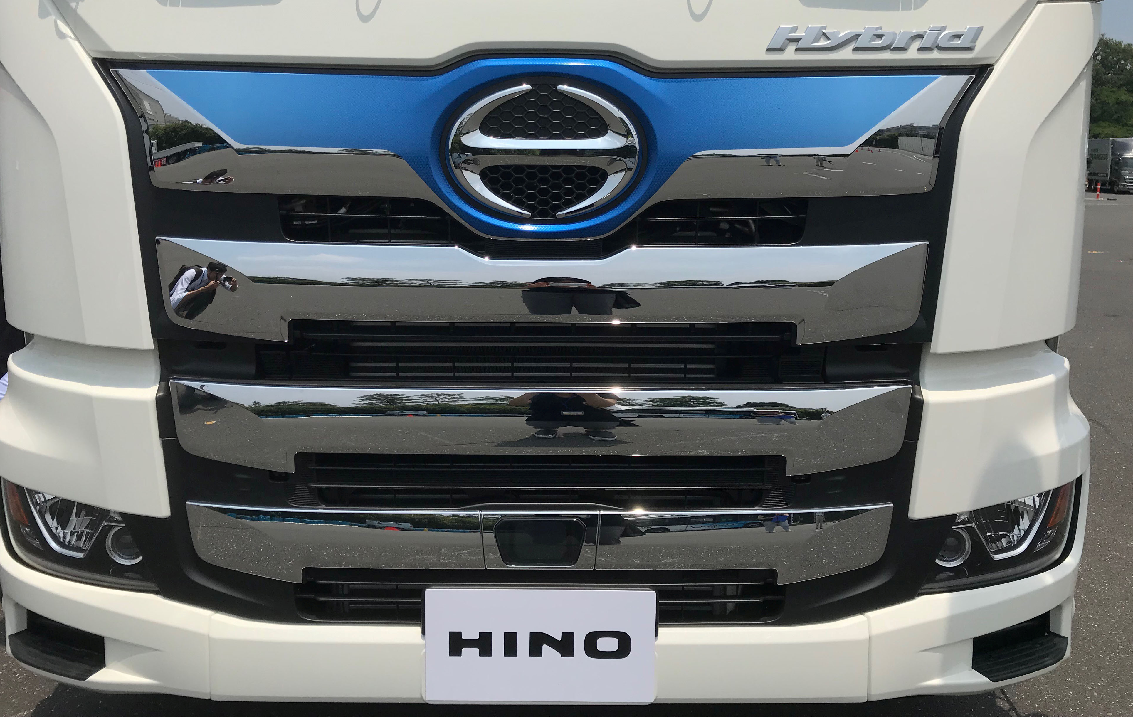 Hino Motors Ltd displays its new Hybrid Profia, a diesel-hybrid version of its large commercial truck model at its R&D Centre at Hino in Tokyo