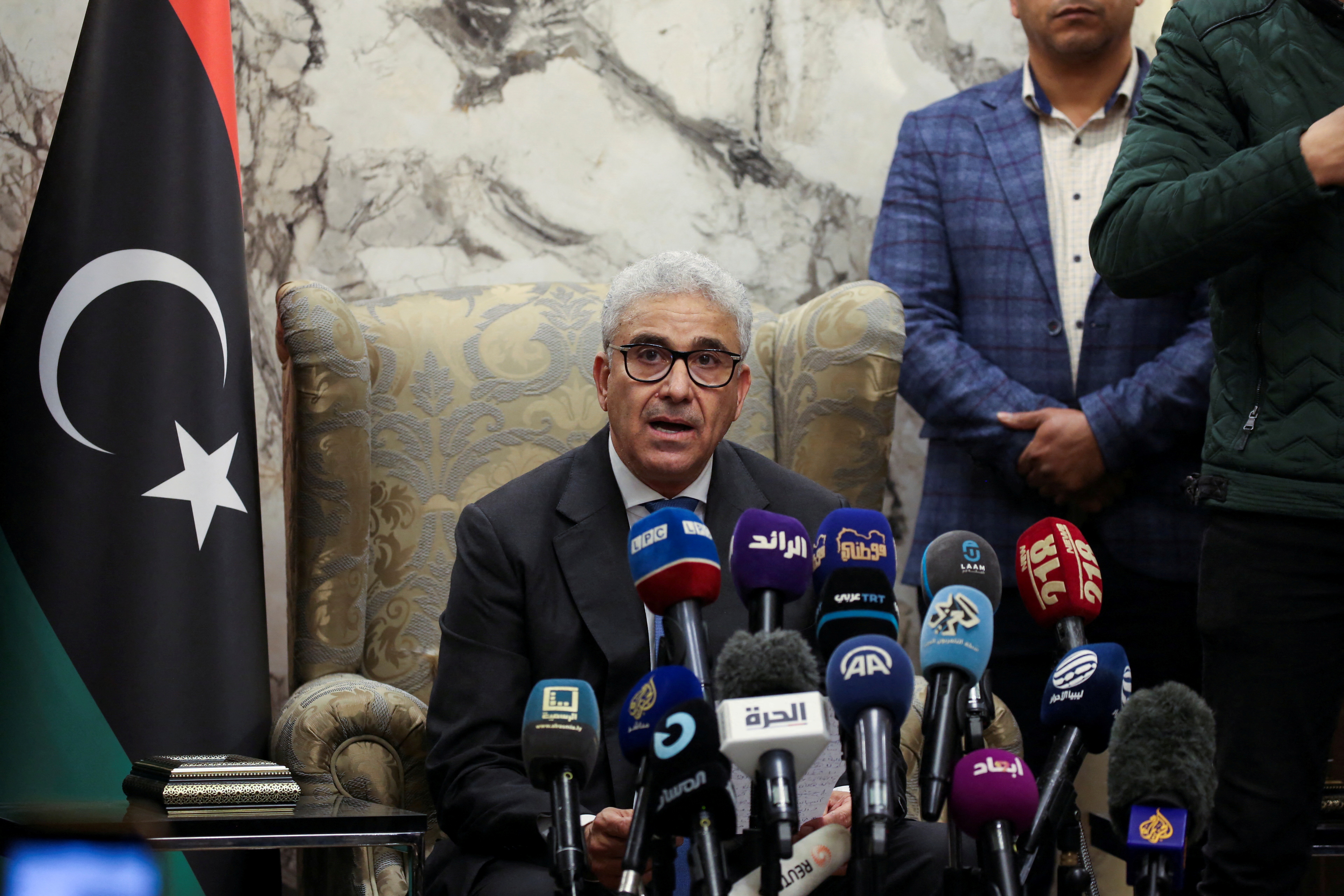 Fathi Bashagha, designated as prime minister by the parliament, delivers a speech