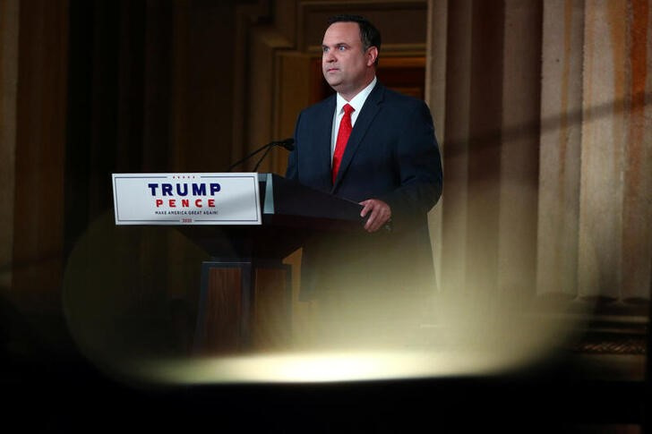 White House Deputy Chief of Staff and Director of Social Media Dan Scavino delivers a pre-recorded address to the largely virtual 2020 Republican National Convention from the Mellon Auditorium in Washington
