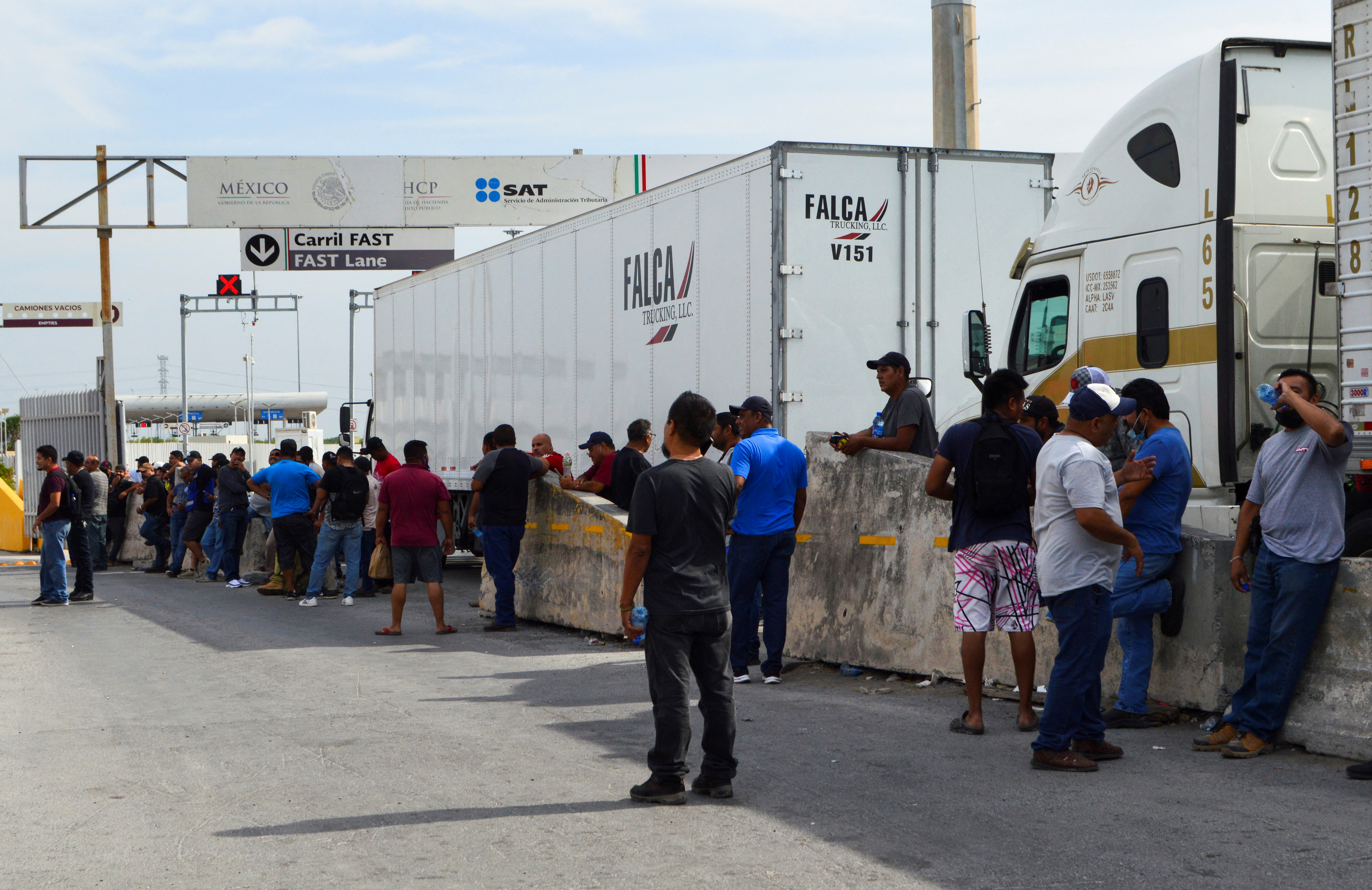 Mexican truck drivers block the Pharr–Reynosa International Bridge, in Reynosa