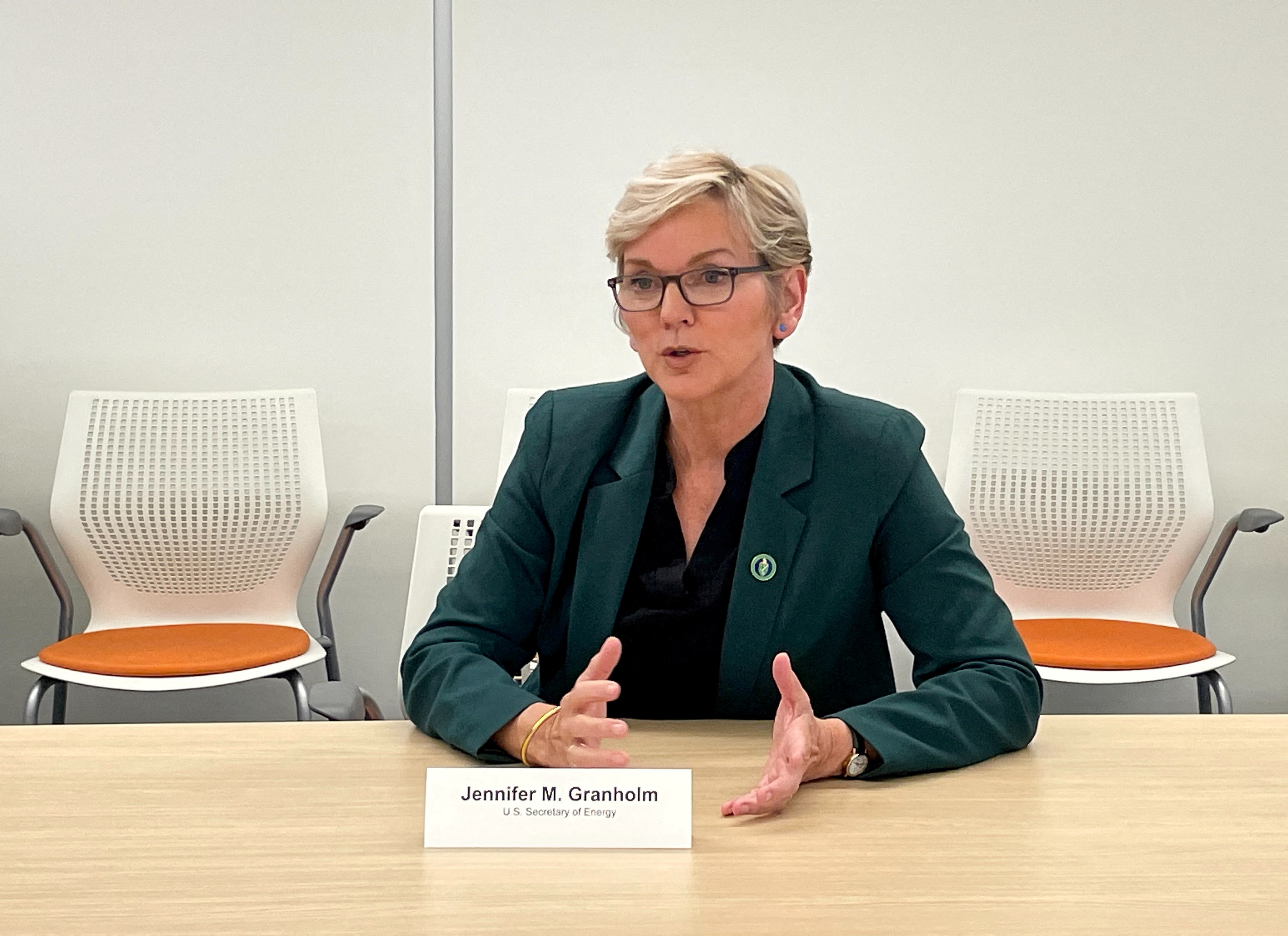 U.S. Secretary of Energy Jennifer Granholm speaks during an interview with Reuters in Washington