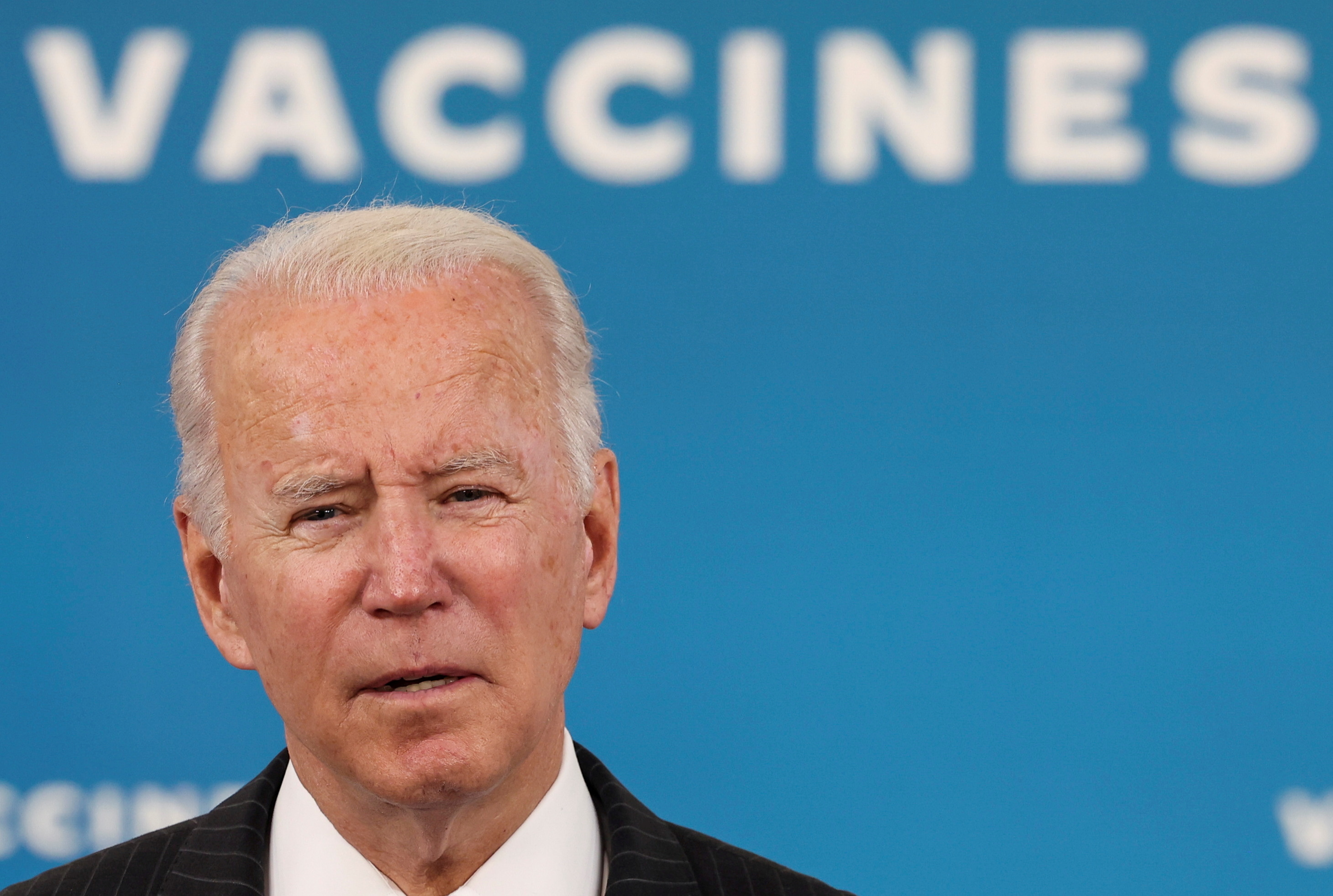U.S. President Joe Biden delivers remarks on the authorization of the coronavirus disease (COVID-19) vaccine for kids ages 5 to 11, during a speech in the Eisenhower Executive Office Building’s South Court Auditorium at the White House in Washington, U.S., November 3, 2021. REUTERS/Evelyn Hockstein