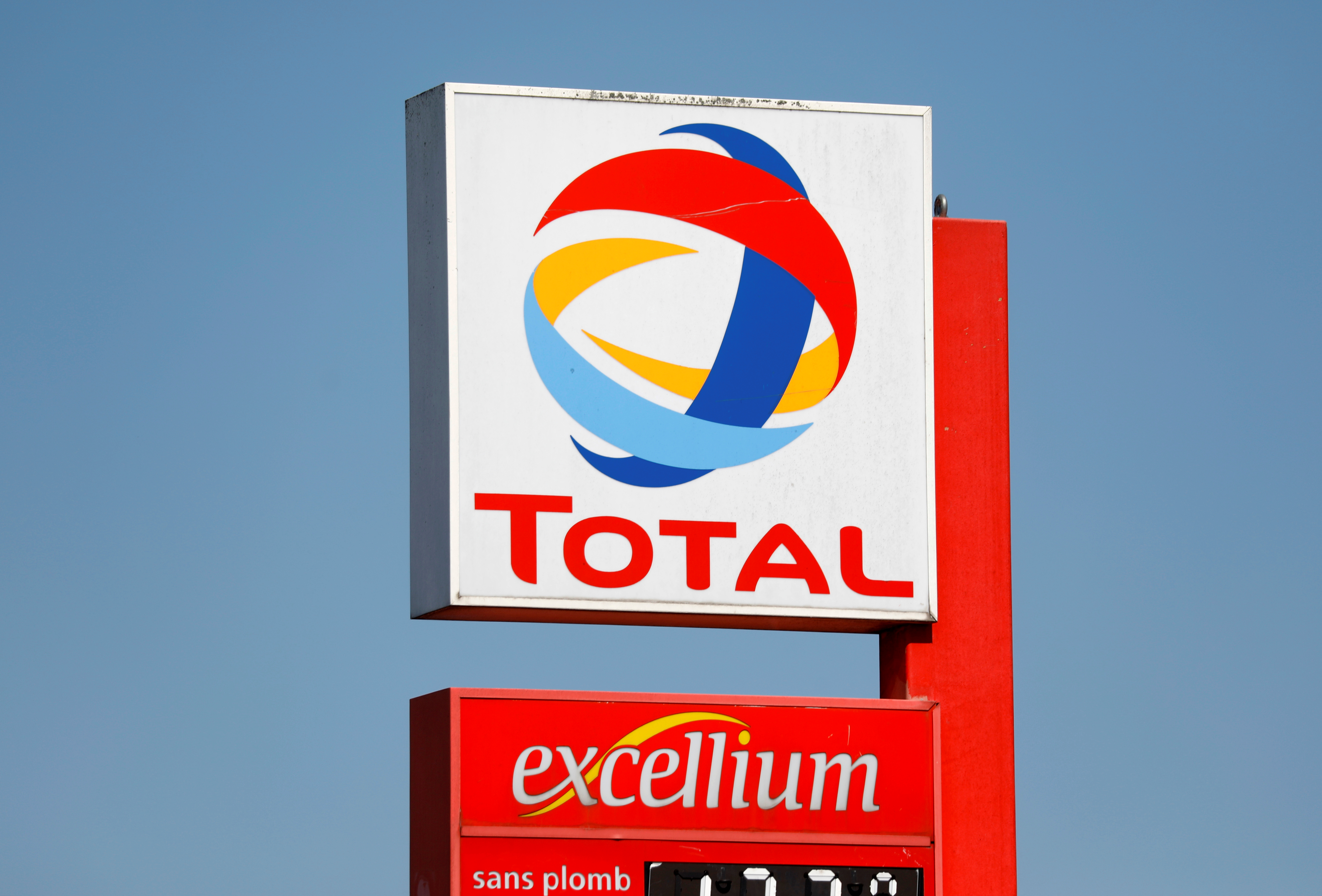 Logo of Total company on a gas station in Montreuil