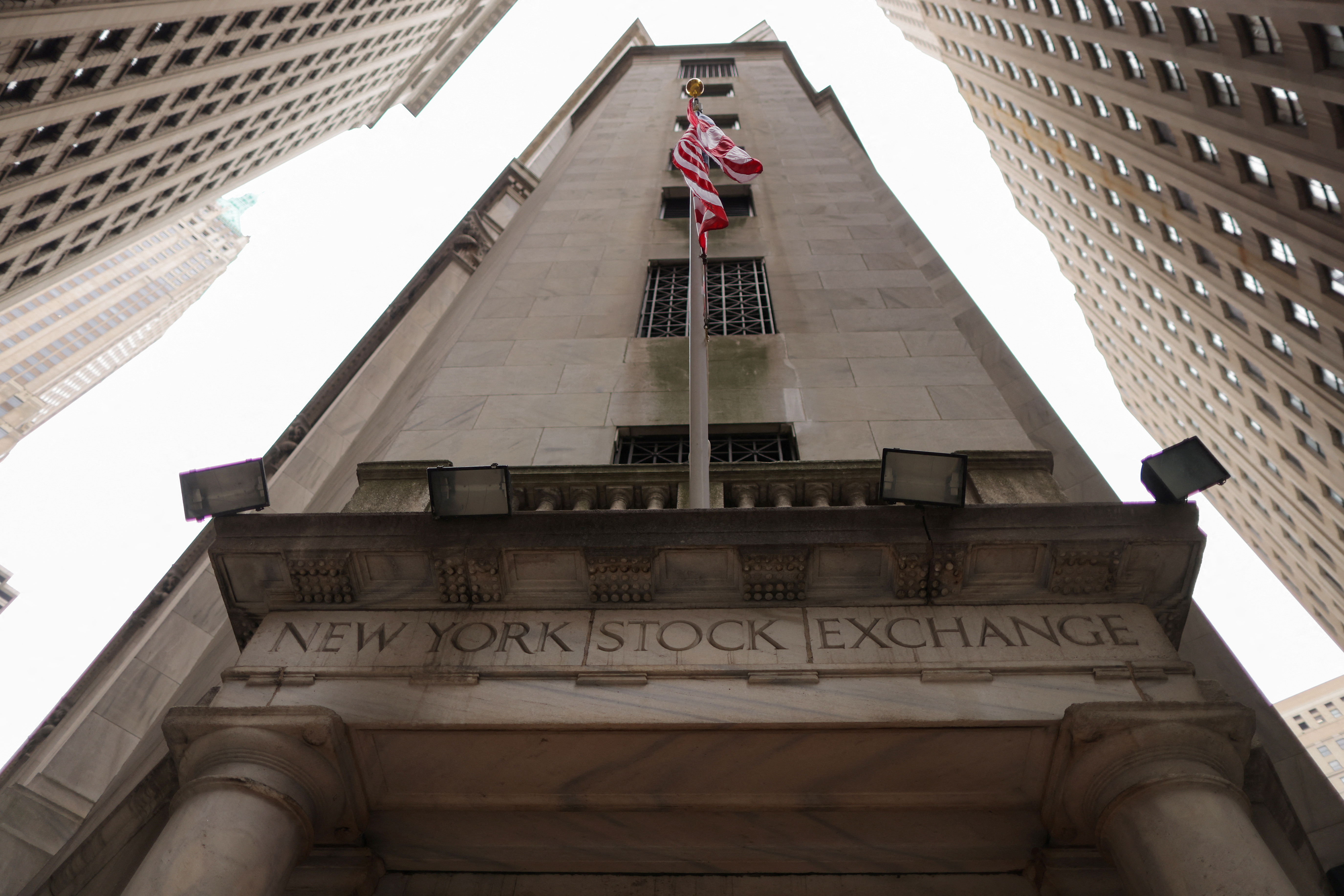 Signage is seen at the New York Stock Exchange (NYSE) in Manhattan, New York City