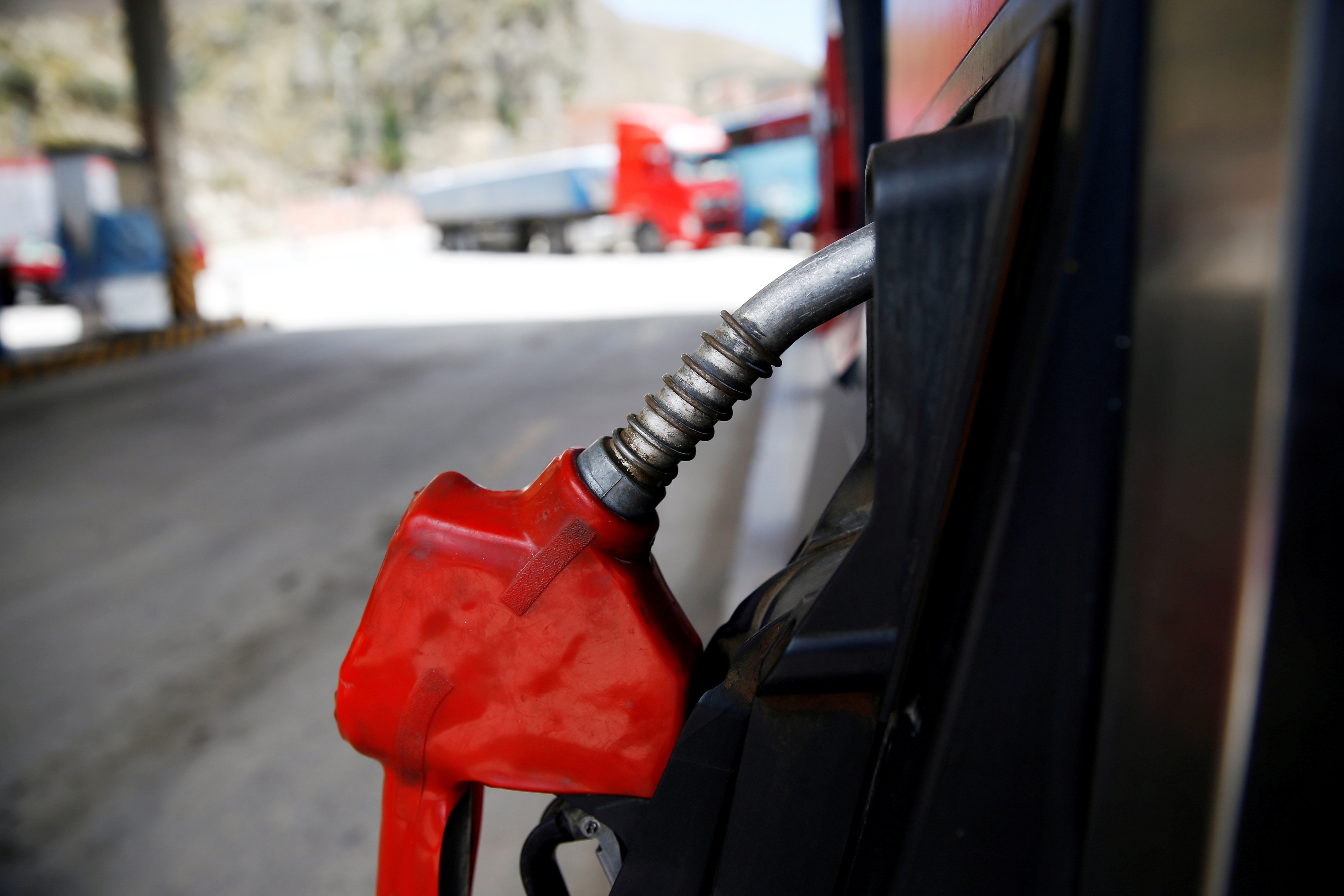 A closed petrol pump is seen in Chuquiaguillo, on the outskirts of La Paz