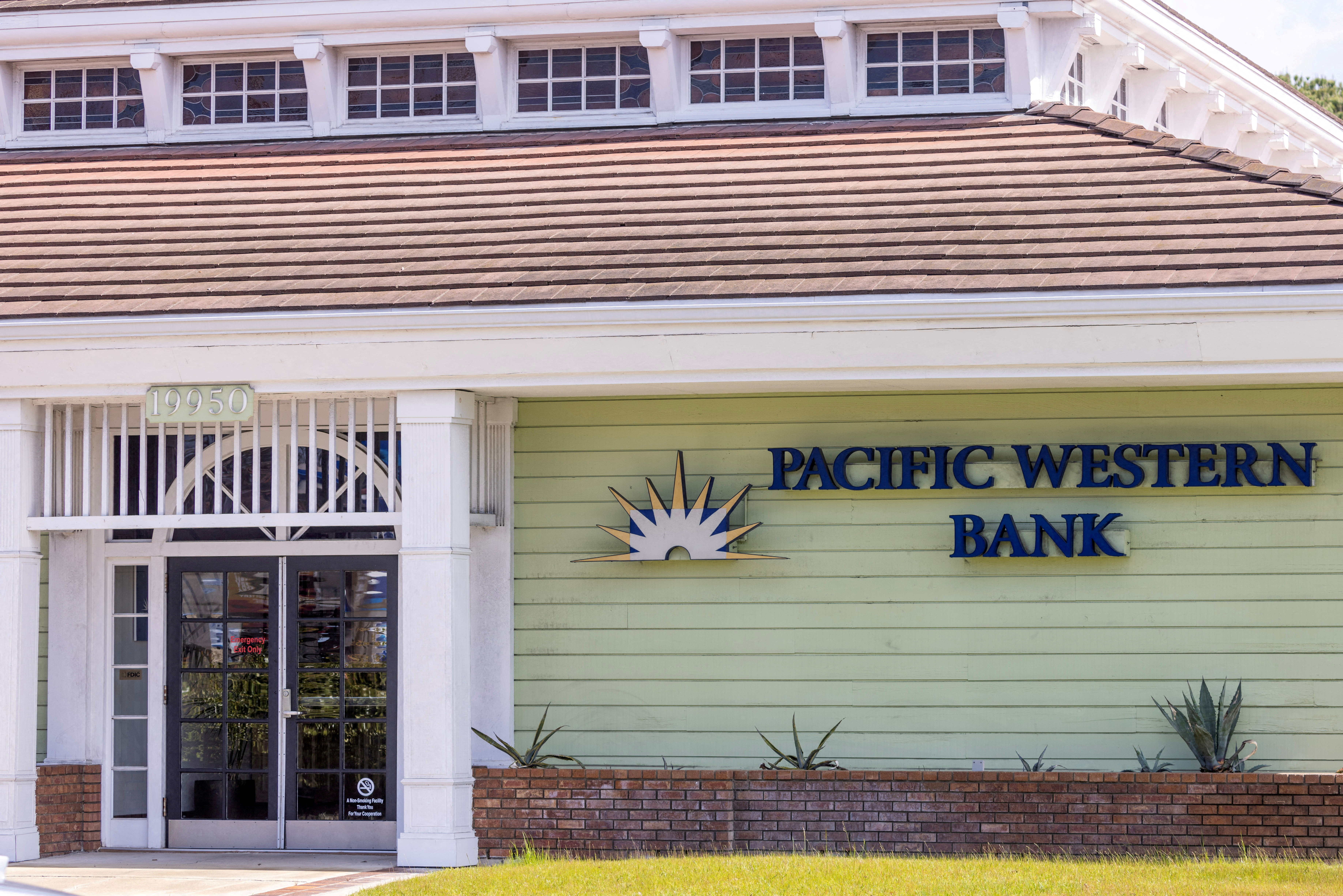 A general view of Pacific Western Bank in Huntington Beach