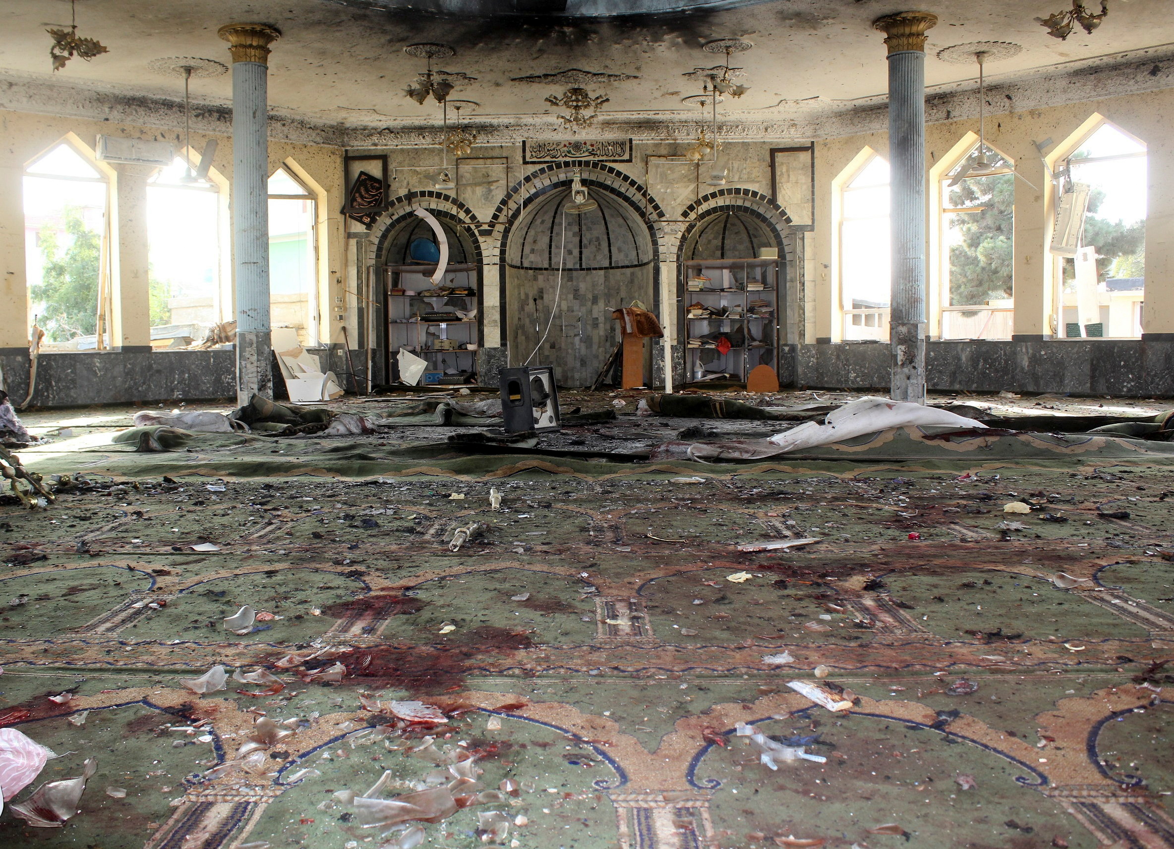 View of a mosque after a blast, in Kunduz