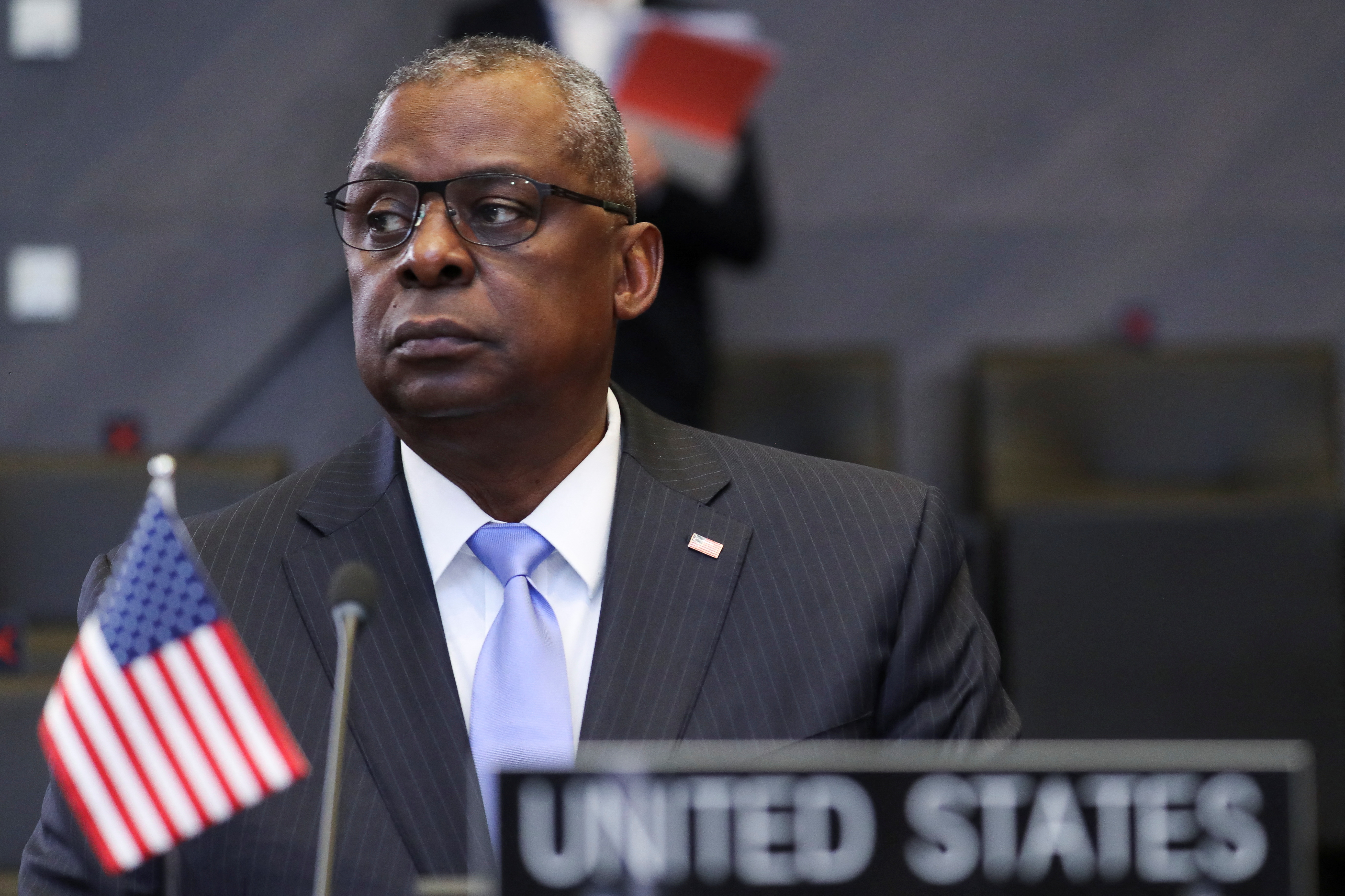 U.S. Defence Secretary Lloyd Austin attends a NATO Defence Ministers meeting at the Alliance headquarters in Brussels, Belgium, October 21, 2021. REUTERS/Pascal Rossignol