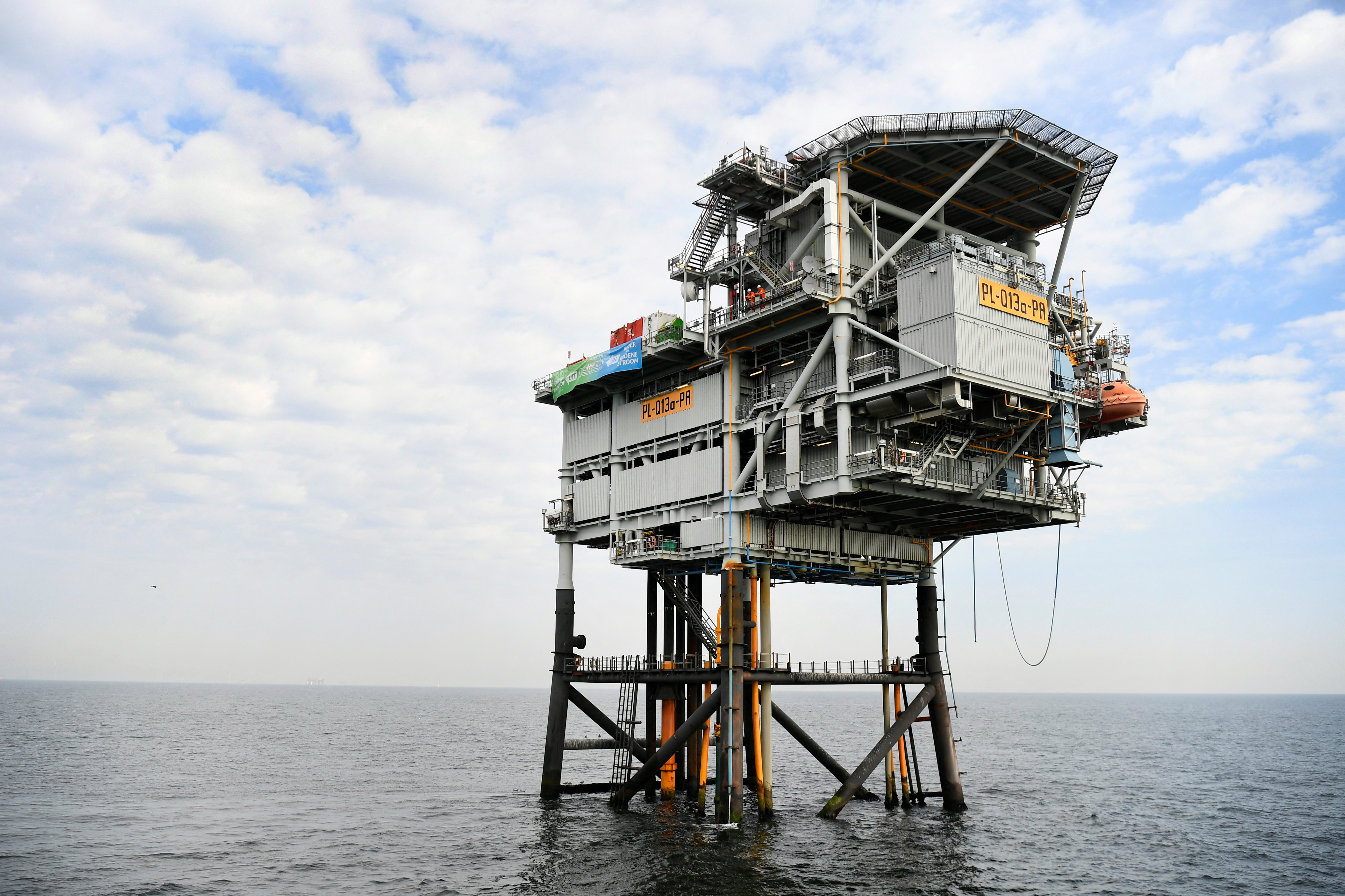 A platform from Neptune Energy is seen where Poshydon is testing converting green energy to hydrogen in Scheveningen