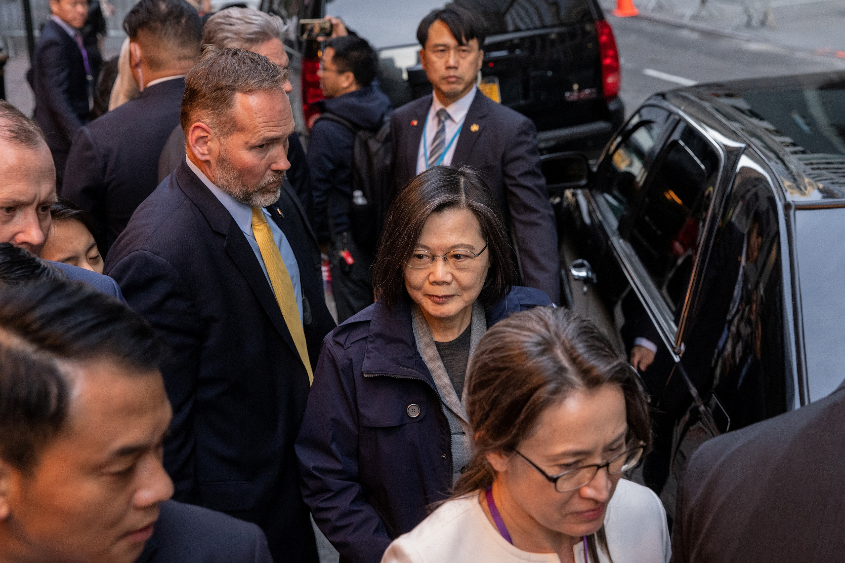 Taiwan’s President Tsai Ing-wen arrives at the Lotte Hotel in Manhattan in New York City