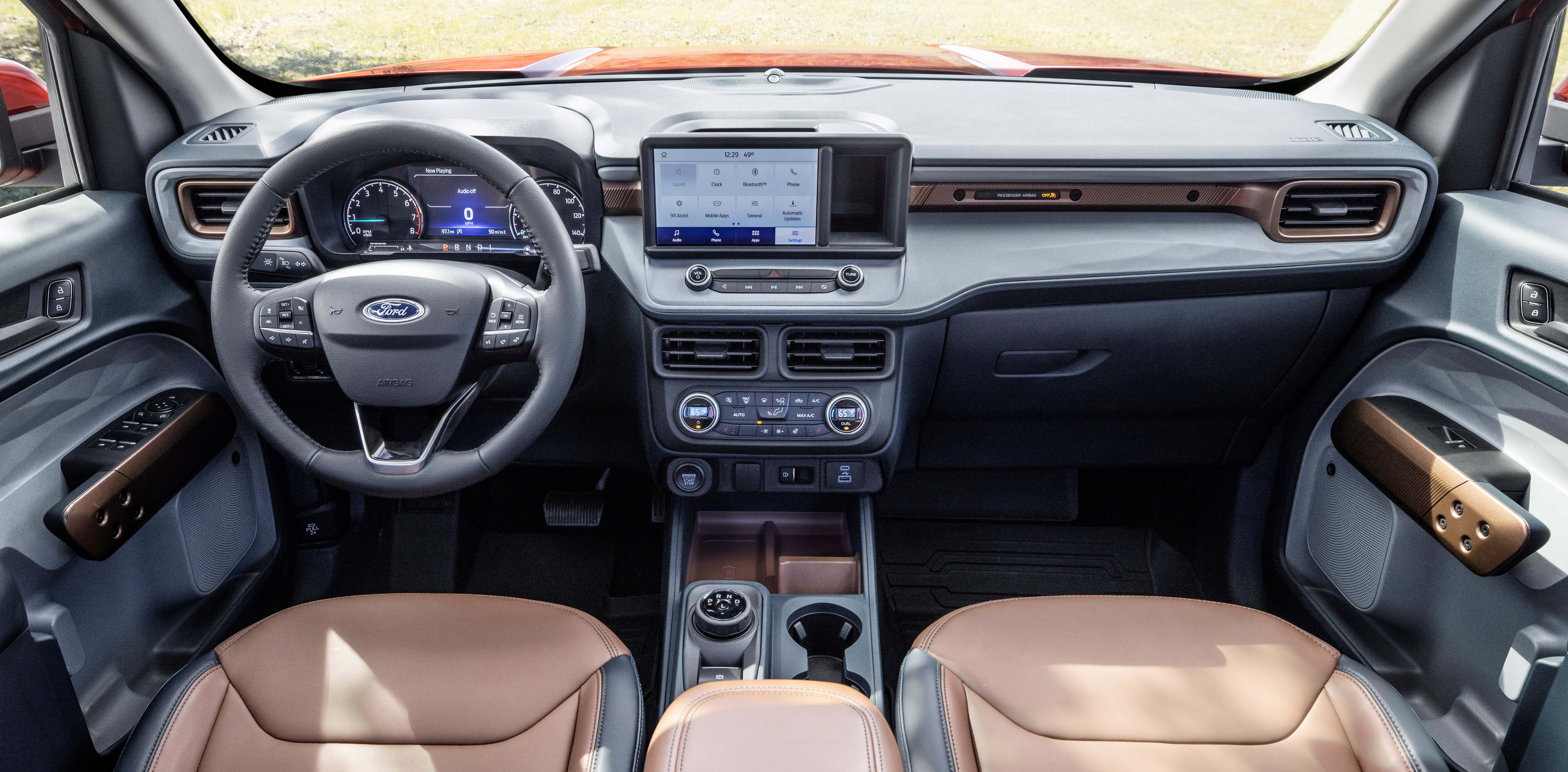 The interior of a 2022 Ford Maverick 2L EcoBoost model is seen in an undated photograph