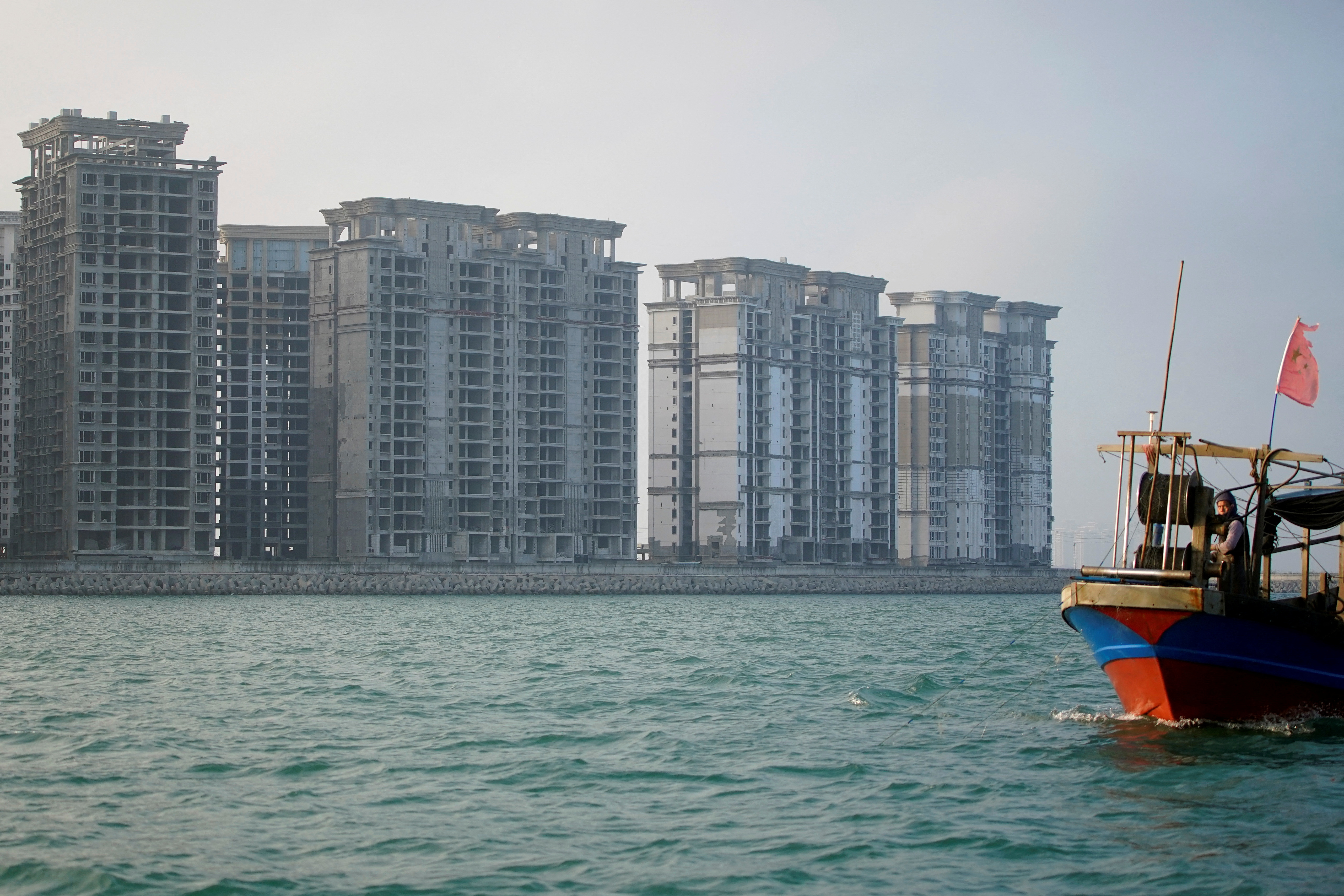 Buildings developed by China Evergrande Group on the man-made Ocean Flower Island in Danzhou
