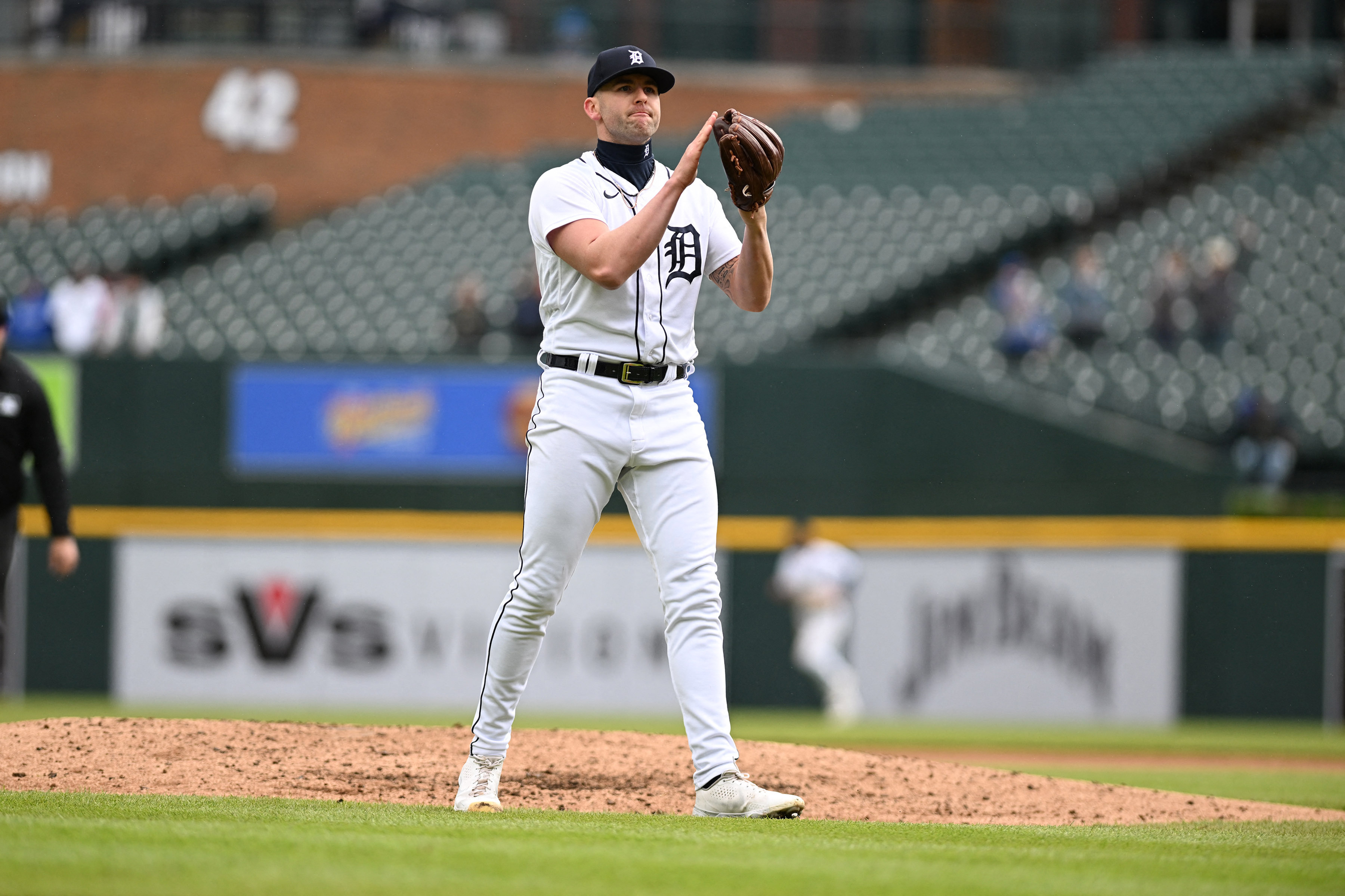 Detroit Tigers' Matt Vierling runs out a fly ball against the New
