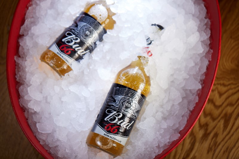 Bottles of Bud non-alcoholic beer are seen on this handout image