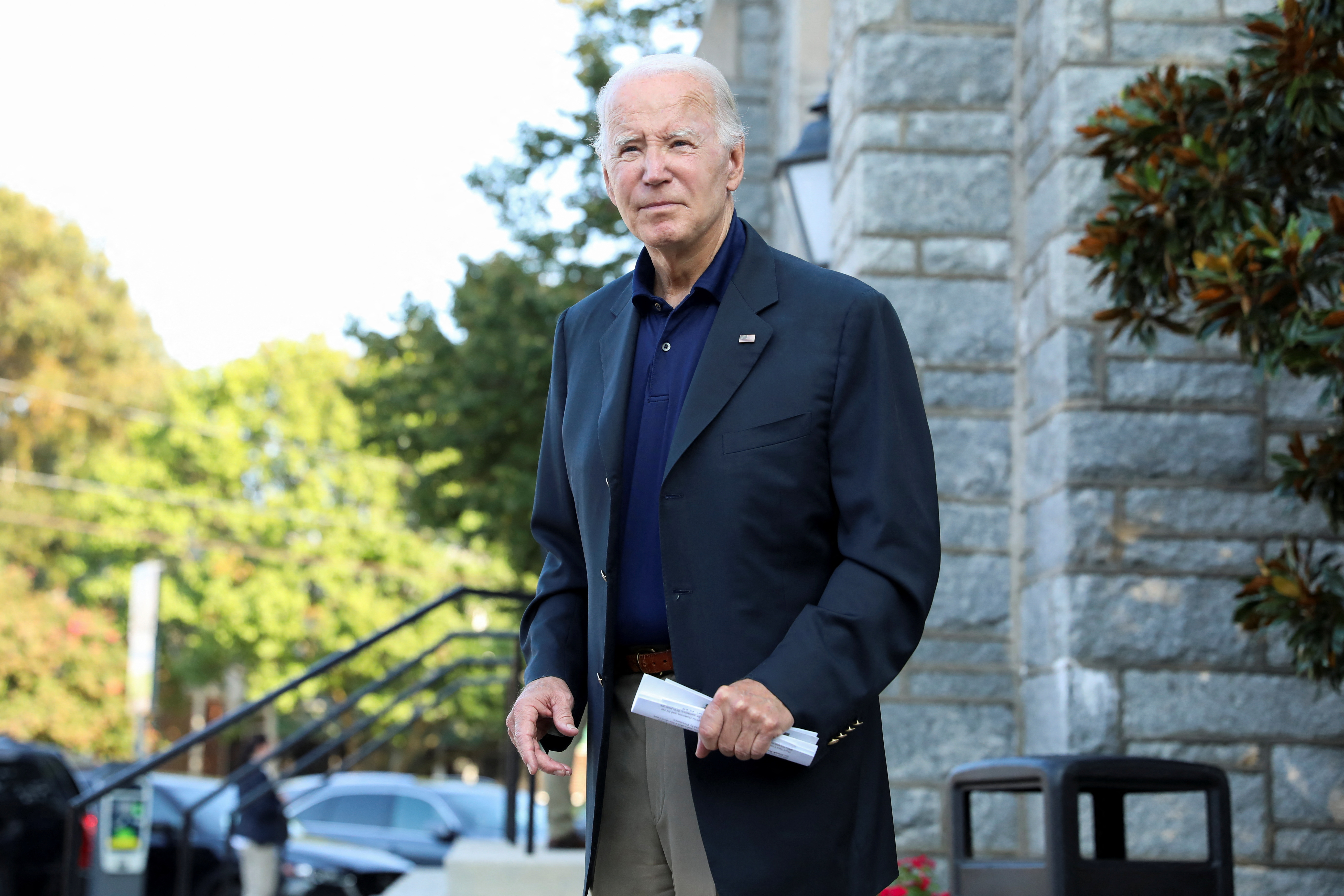 U.S. President Joe Biden leaves following services at St. Edmond's Catholic Church in Rehoboth Beach