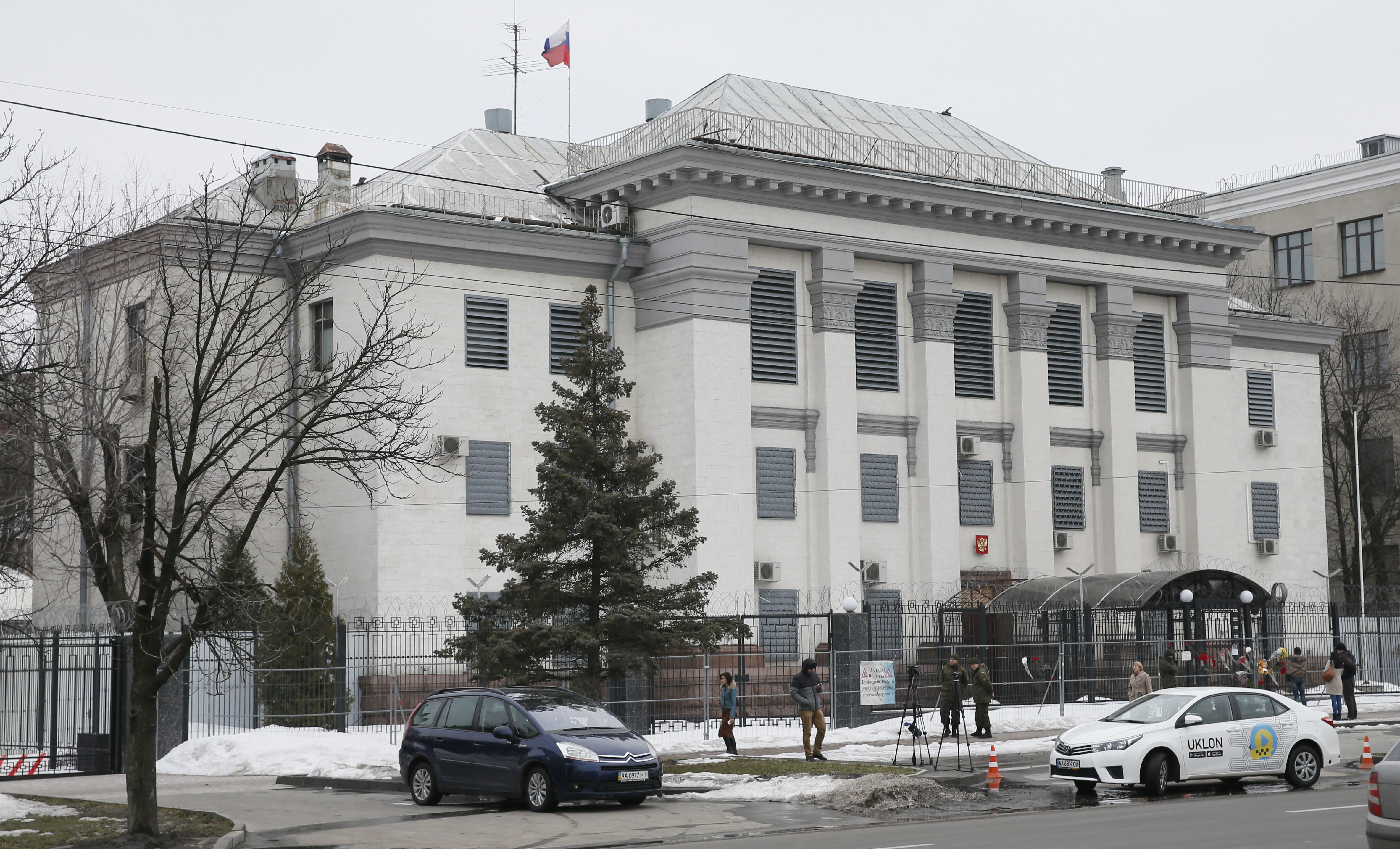 A general view shows the Russian embassy in Kiev