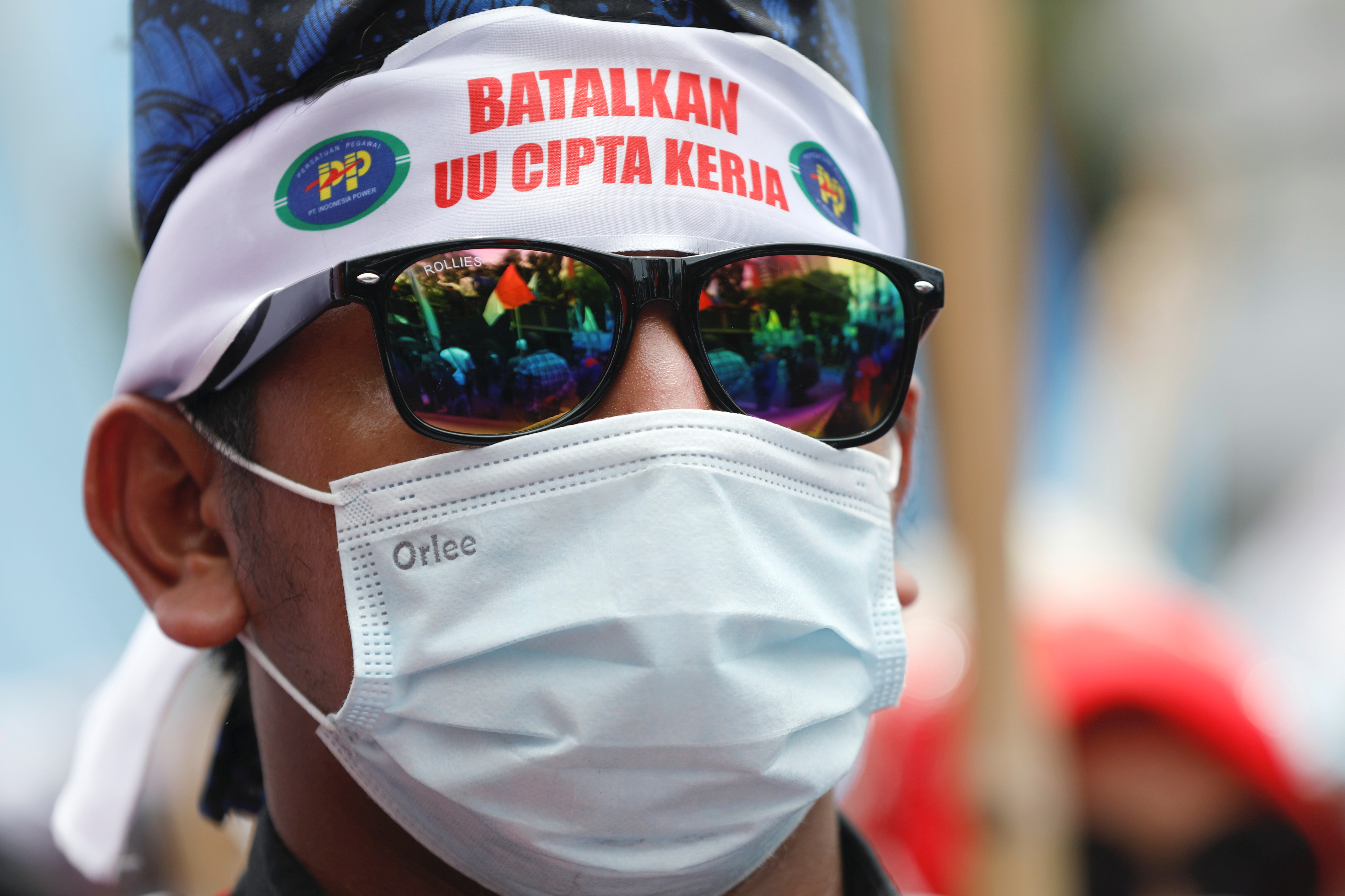Protest against Indonesian government's labor reforms, in Jakarta