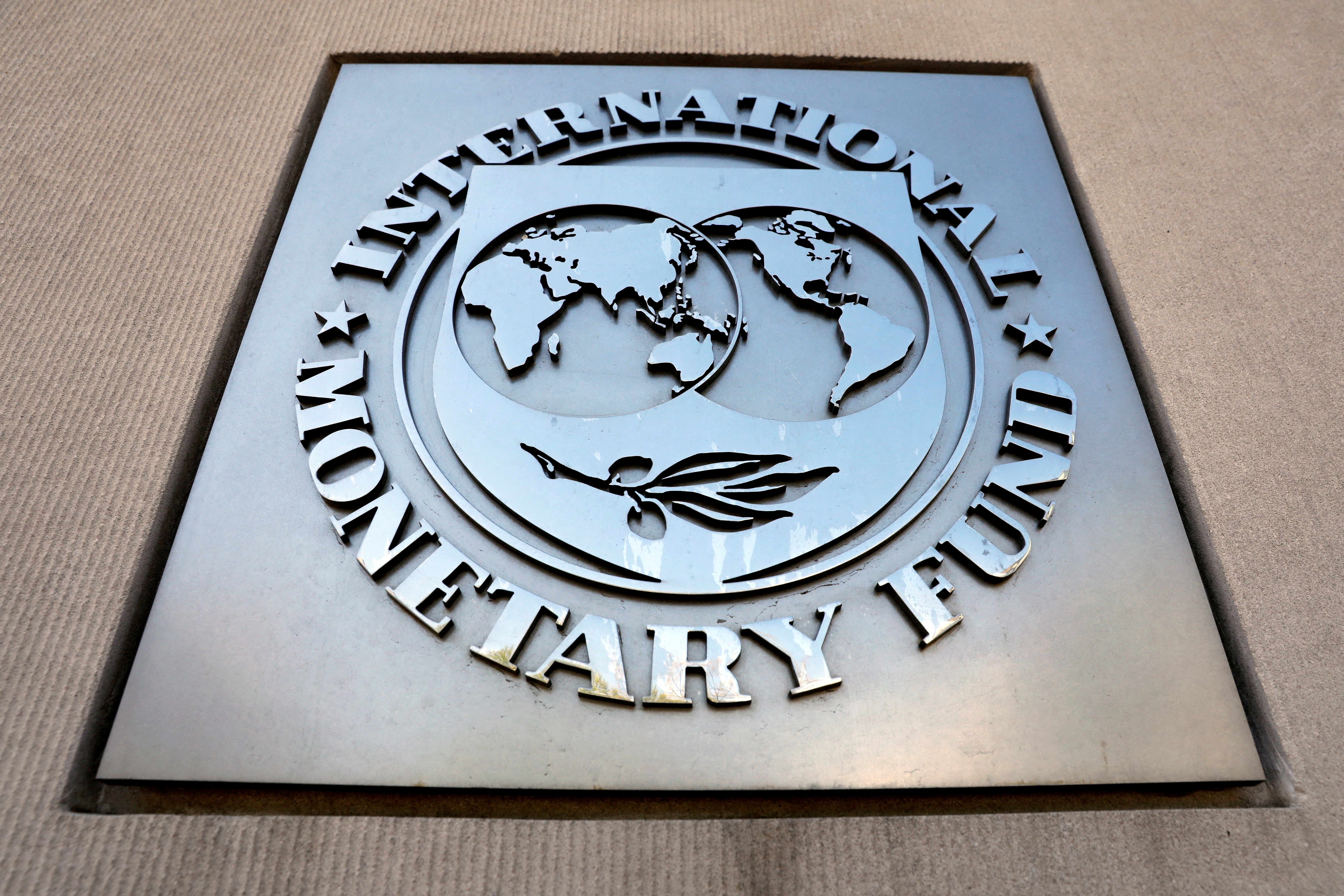 International Monetary Fund logo is seen outside the headquarters building