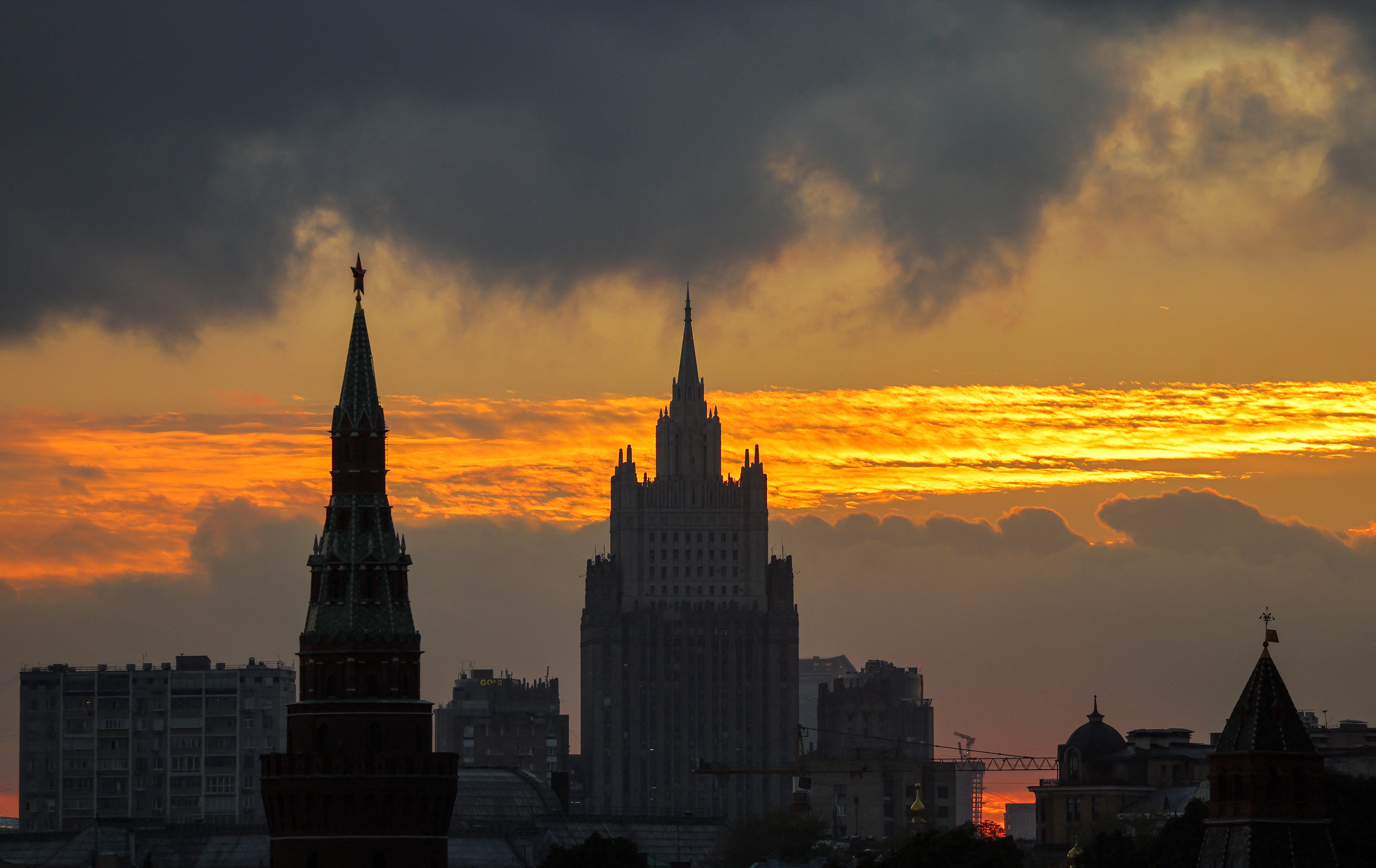 A view shows the city centre during sunset in Moscow
