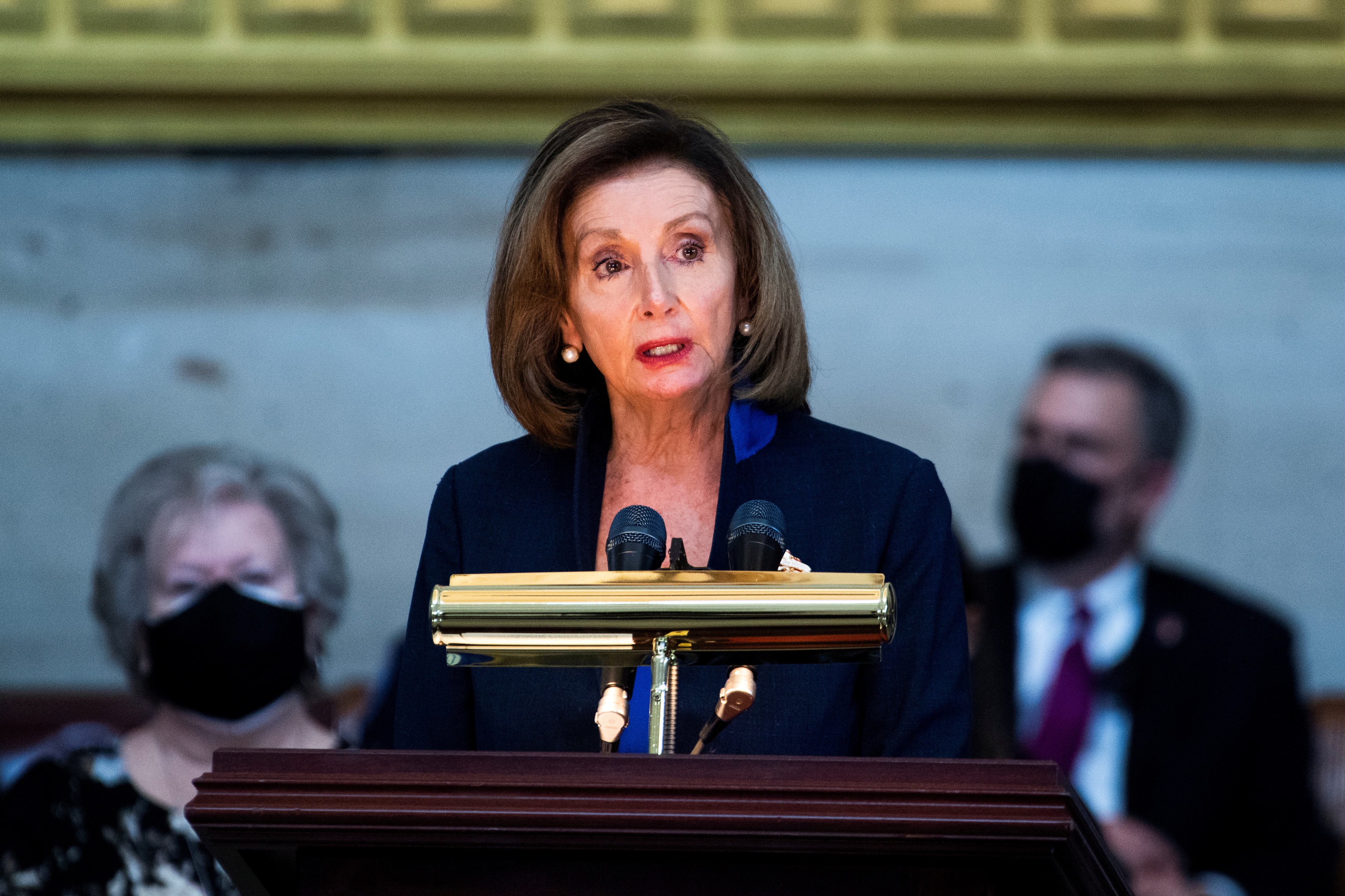 Speaker of the House Nancy Pelosi, D-Calif., speaks during the service for U.S. Capitol Officer William 