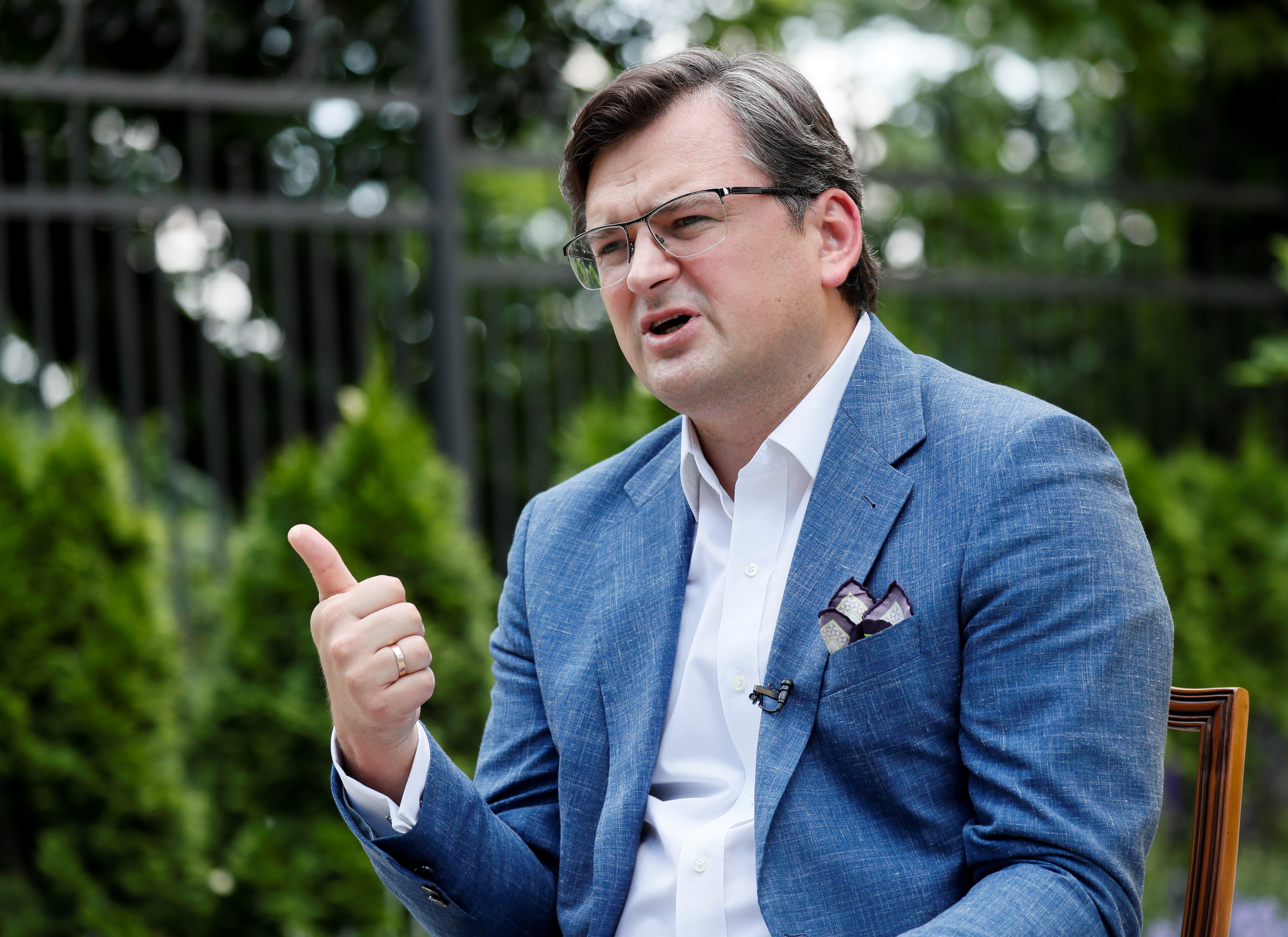 Ukrainian Foreign Minister Kuleba speaks during an interview in Kyiv
