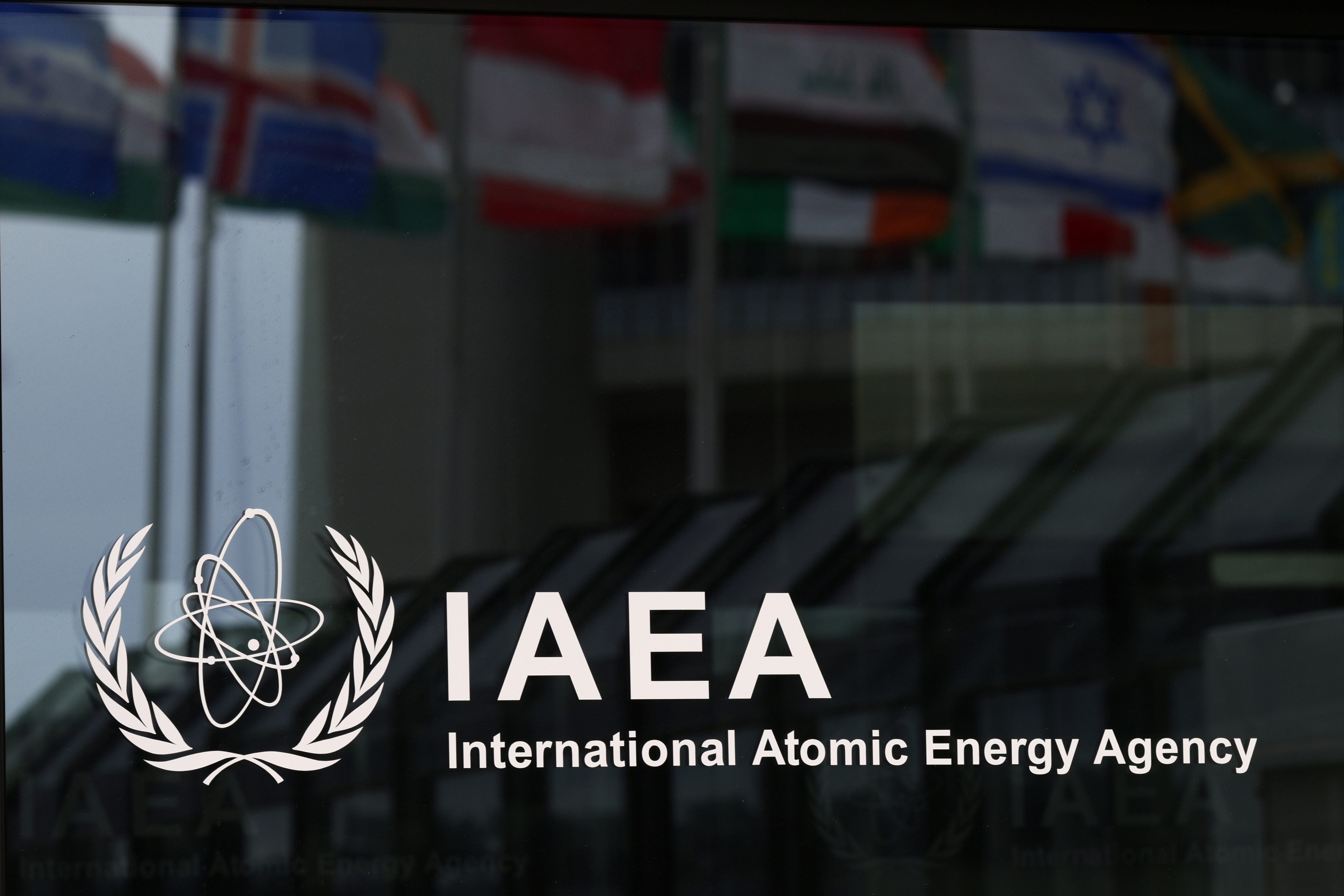 The logo of the International Atomic Energy Agency (IAEA) is seen at the IAEA headquarters, amid the coronavirus disease (COVID-19) pandemic, in Vienna, Austria May 24, 2021. REUTERS/Lisi Niesner
