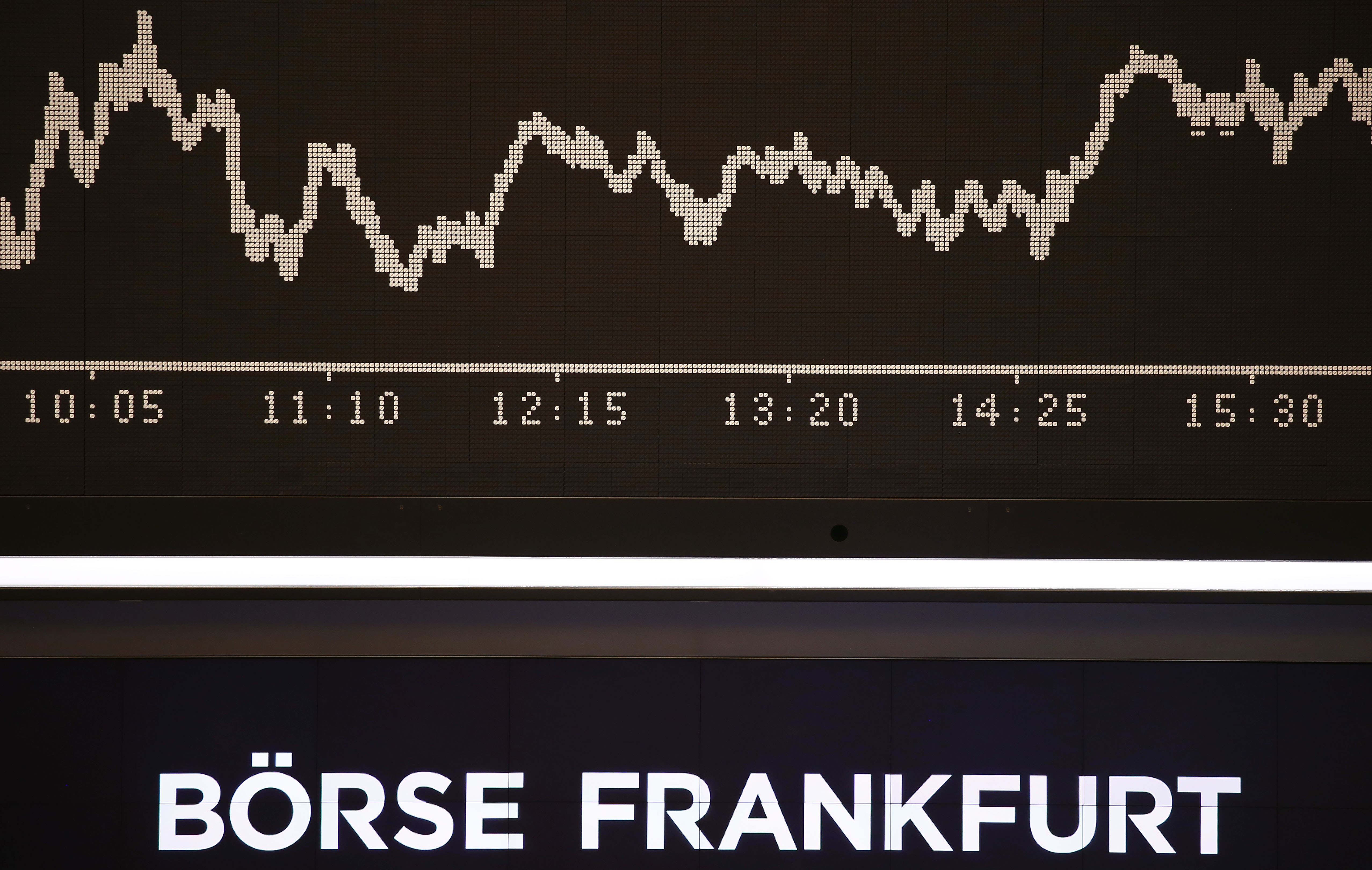 The German share prize index board is seen at the trading room of Frankfurt's stock exchange during afternoon trading session in Frankfurt