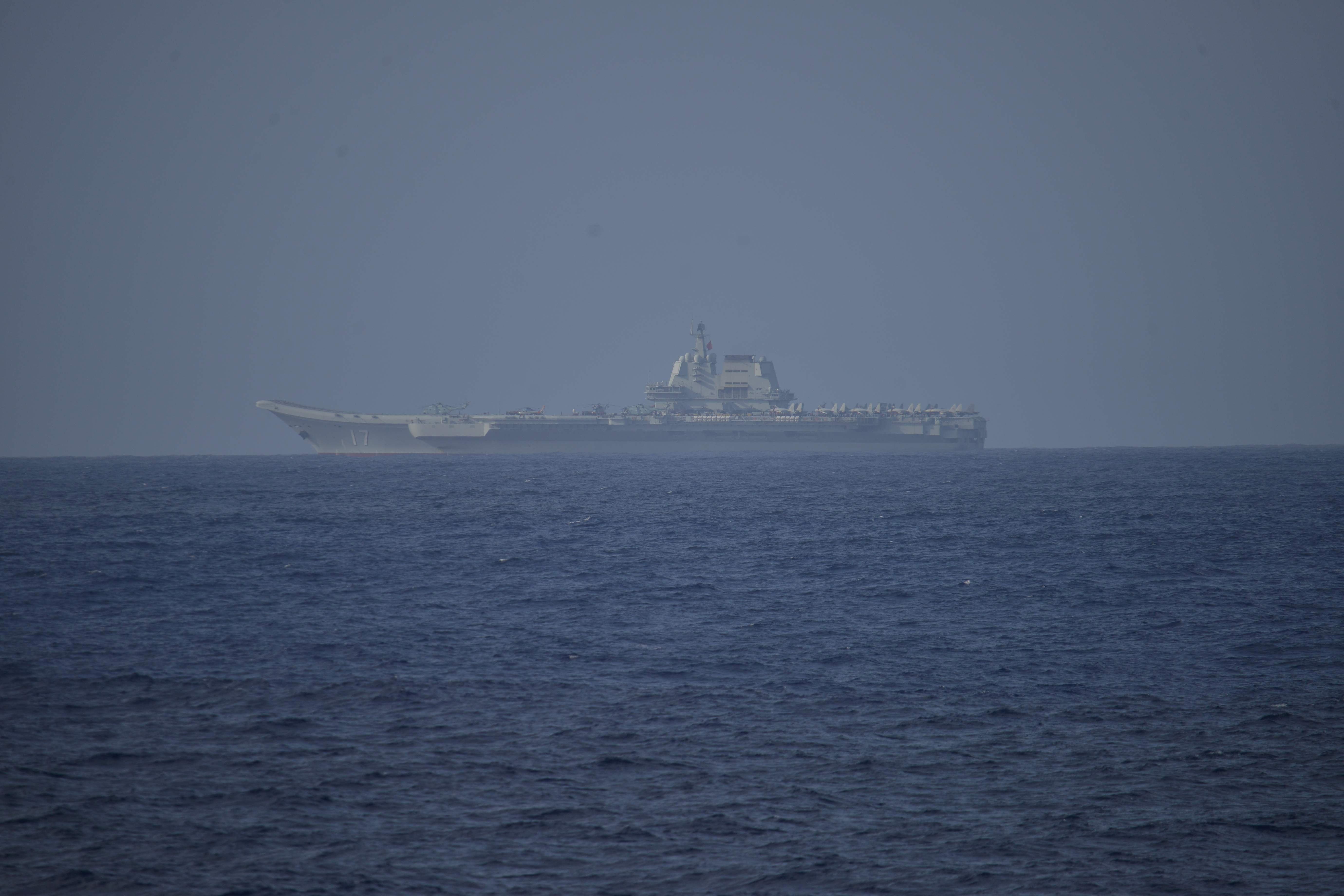 Chinese aircraft carrier Shandong sails in Pacific Ocean waters, south of Okinawa prefecture, Japan