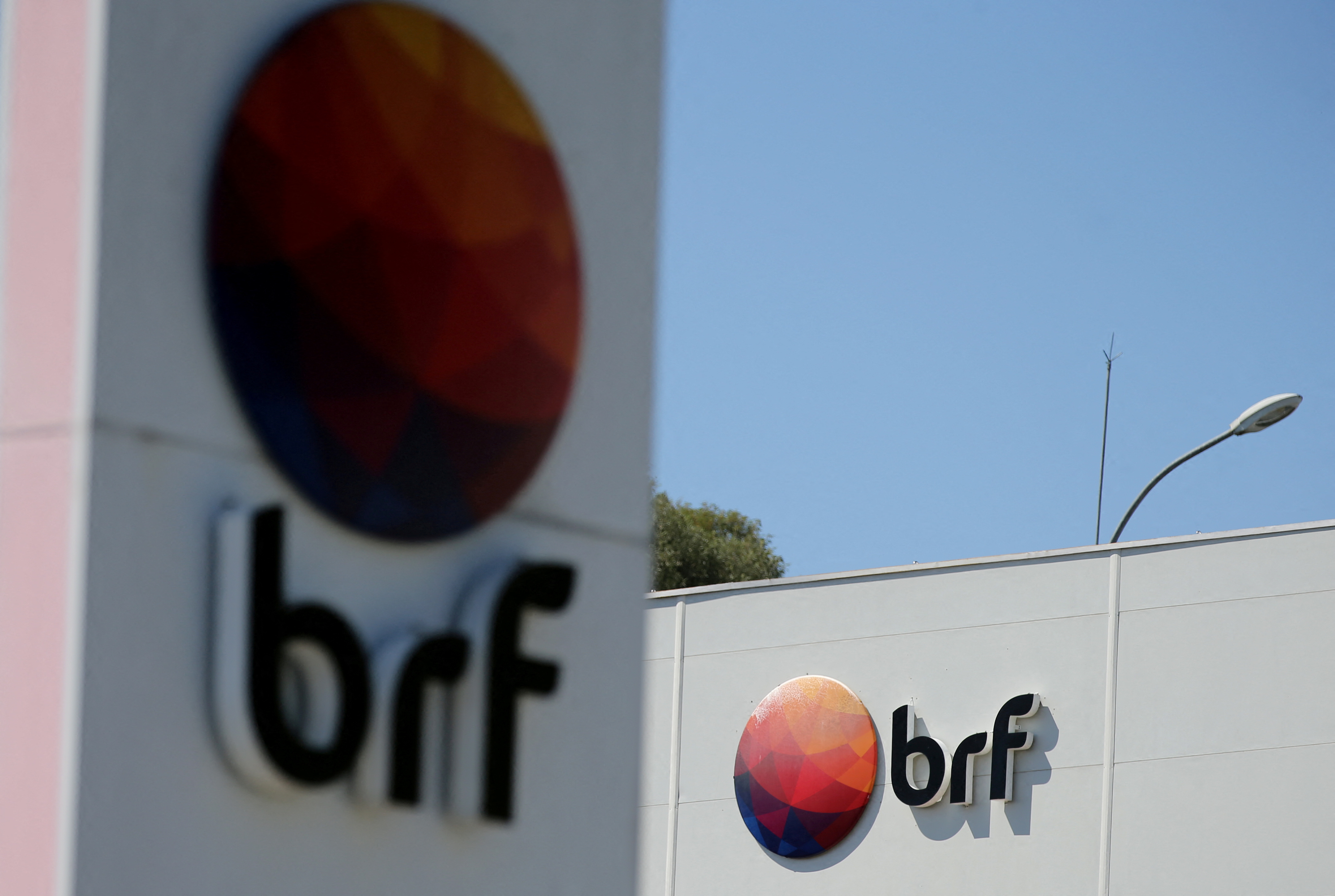 Logos of Brazilian meatpacker BRF SA are seen in the headquarters in Curitiba