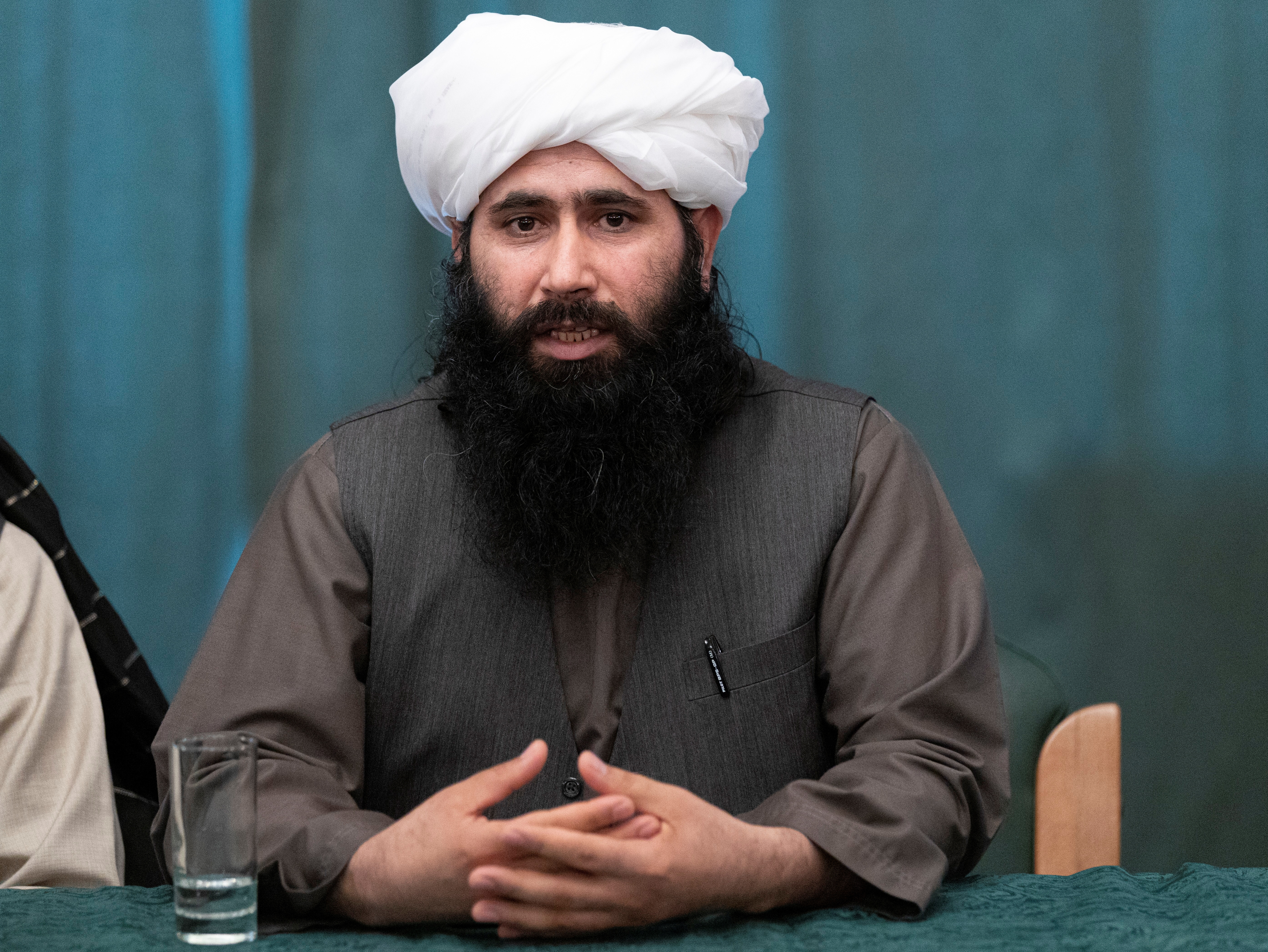 Mohammad Naeem, spokesman for the Taliban's political office, speaks during a joint news conference in Moscow, Russia March 19, 2021. Alexander Zemlianichenko/Pool via REUTERS