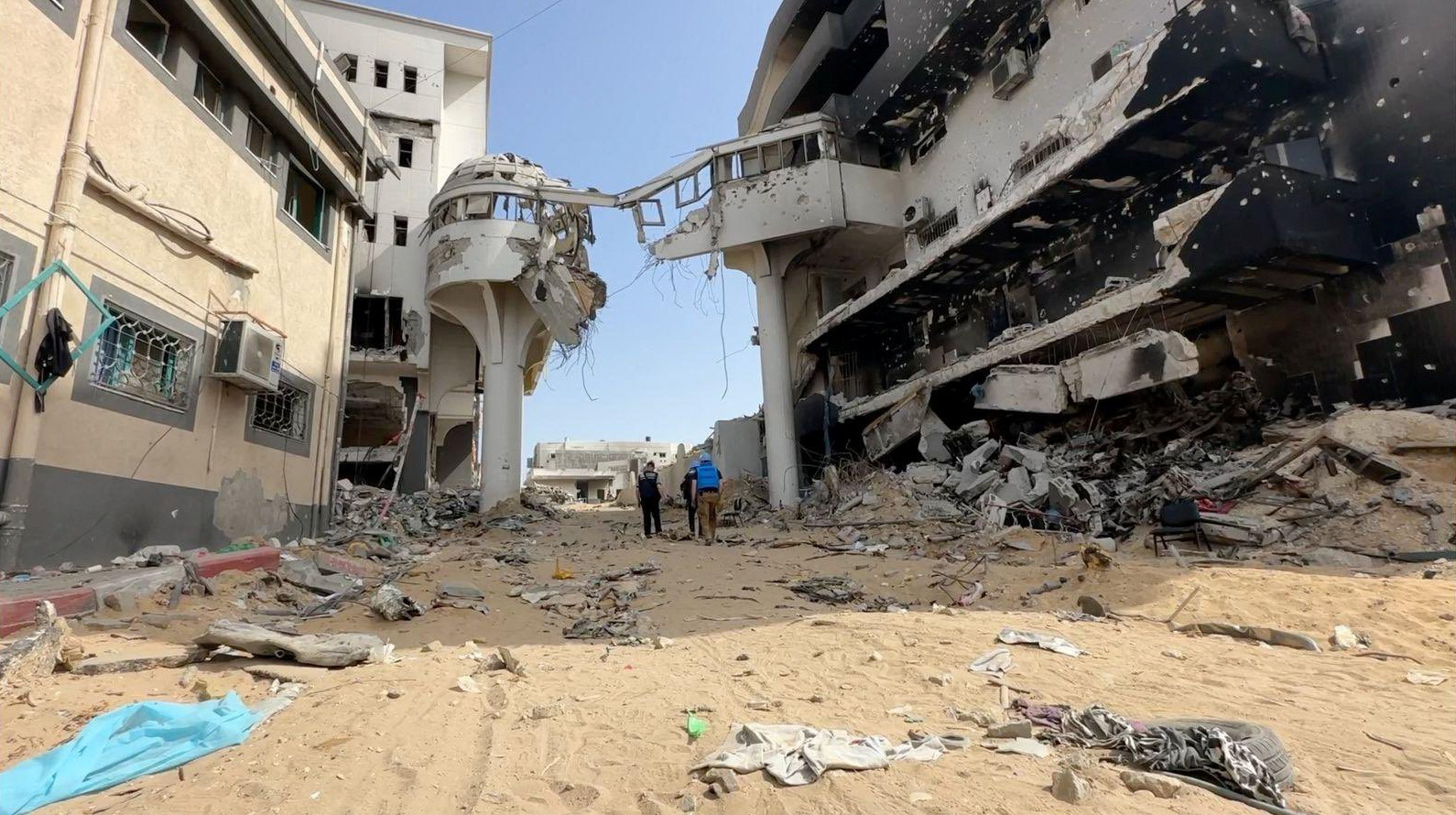A view of the rubble at the destroyed Al Shifa Hospital during an inspection by the WHO, in Gaza City