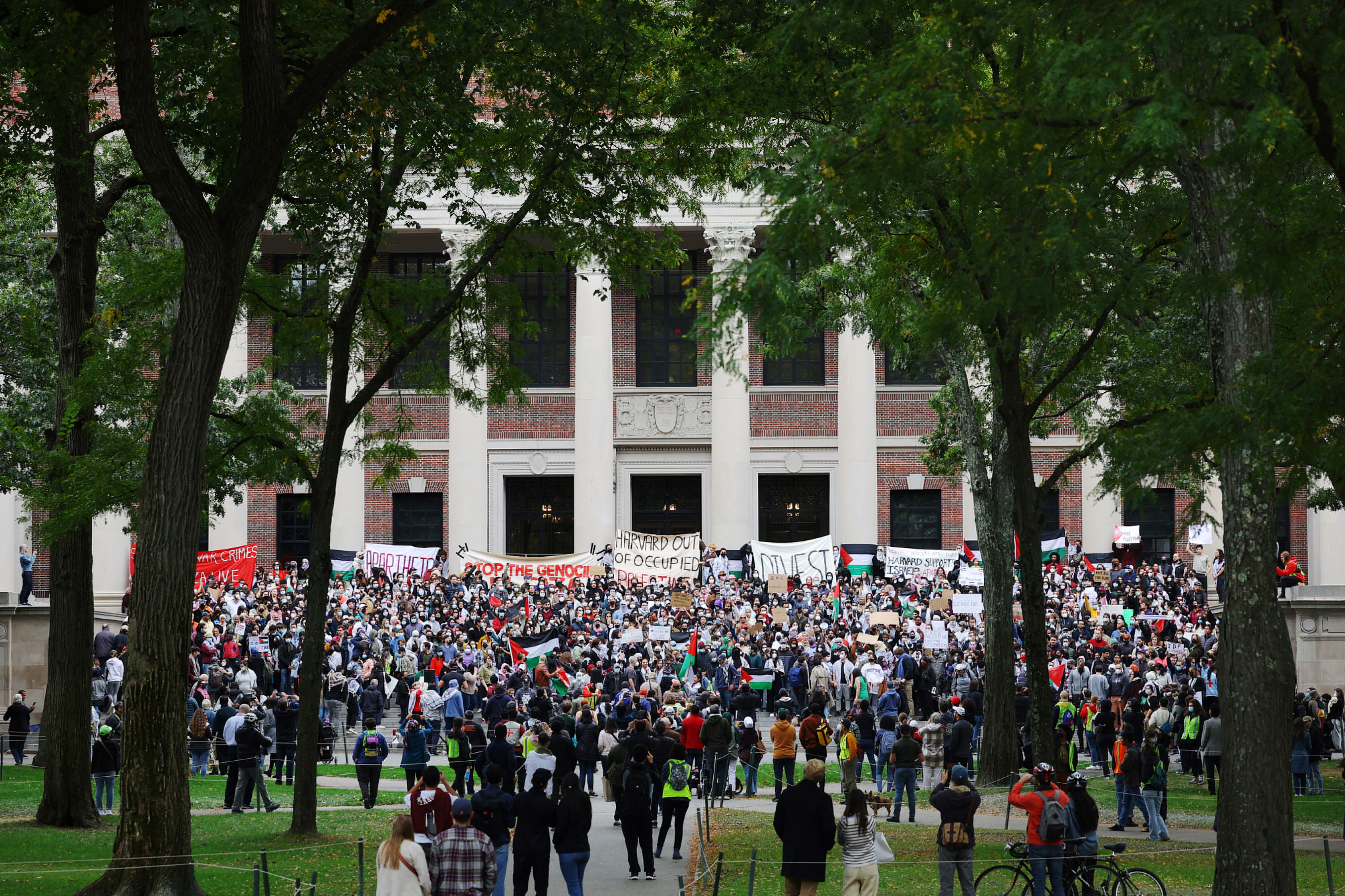 "Stand with Palestinians Under Siege in Gaza" rally at Harvard University in Cambridge