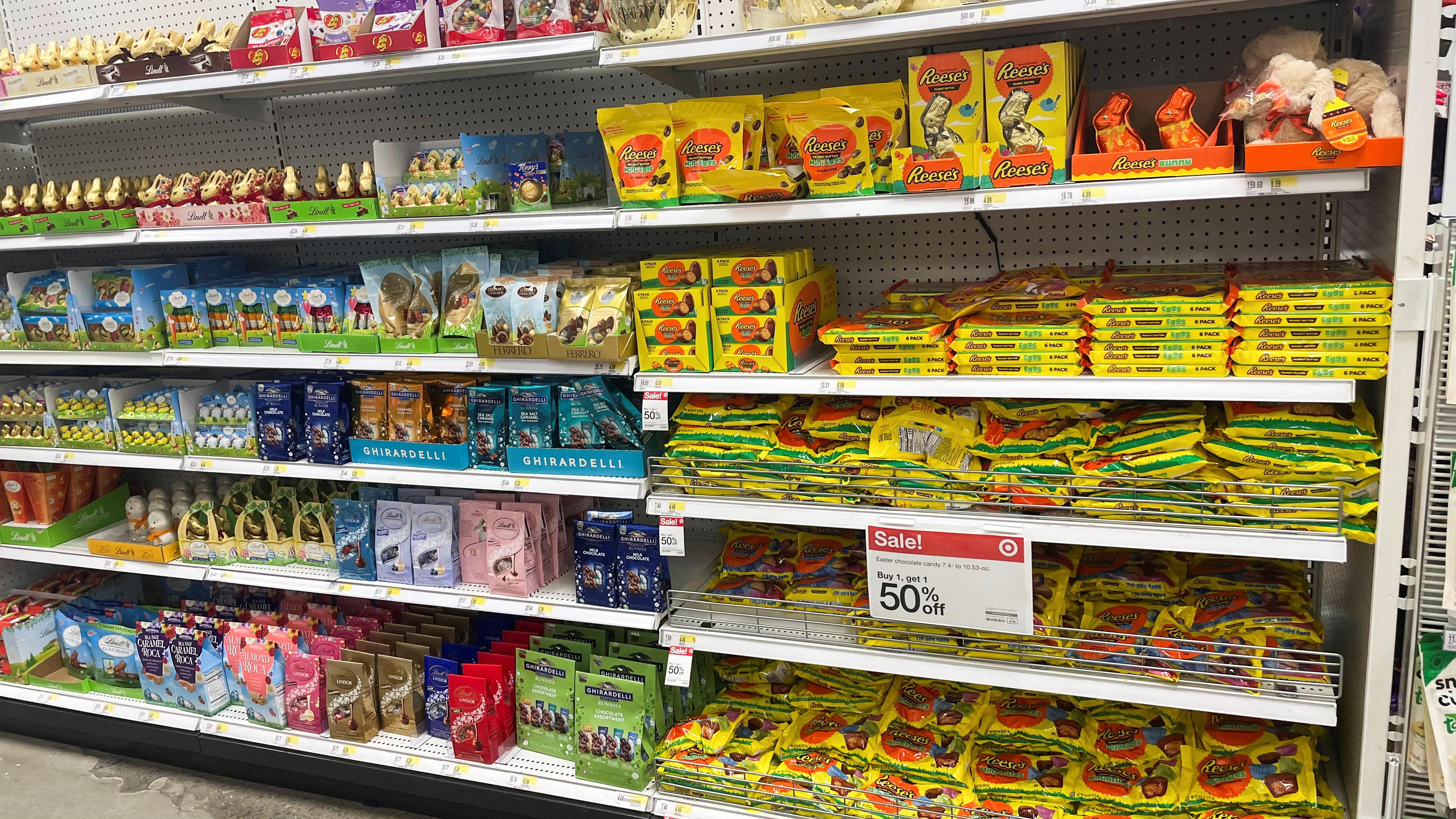 Candy for sale is displayed on shelves at a Target store in Manhattan, New York