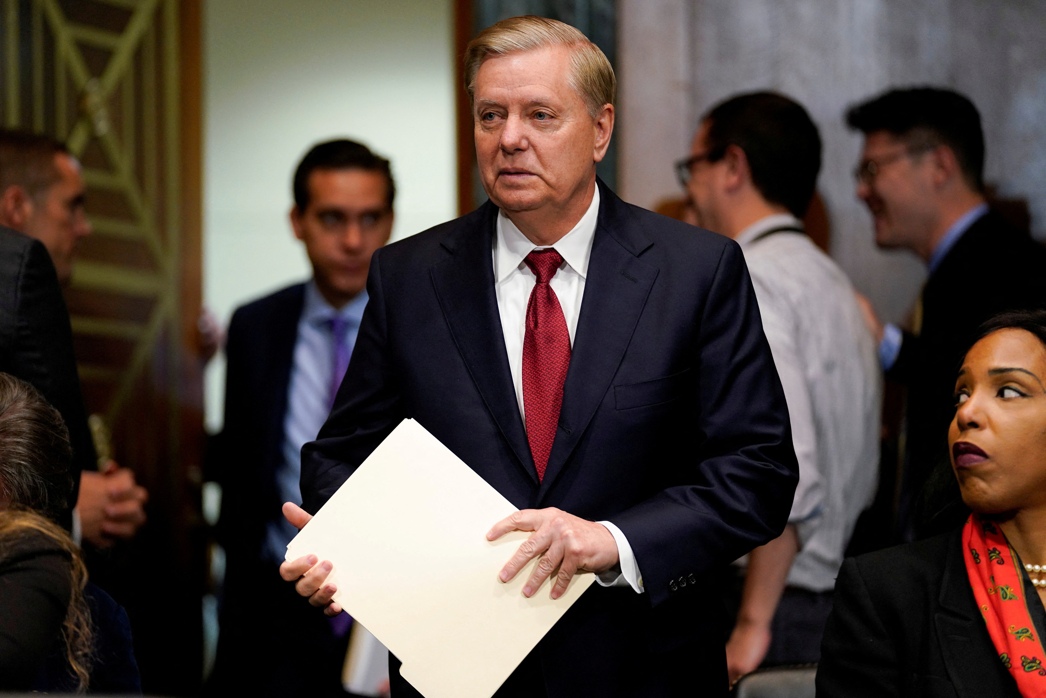 Sen. Lindsay Graham (R-SC) arrives ahead of U.S. Attorney General William Barr testifying before a Senate Judiciary Committee hearing entitled 