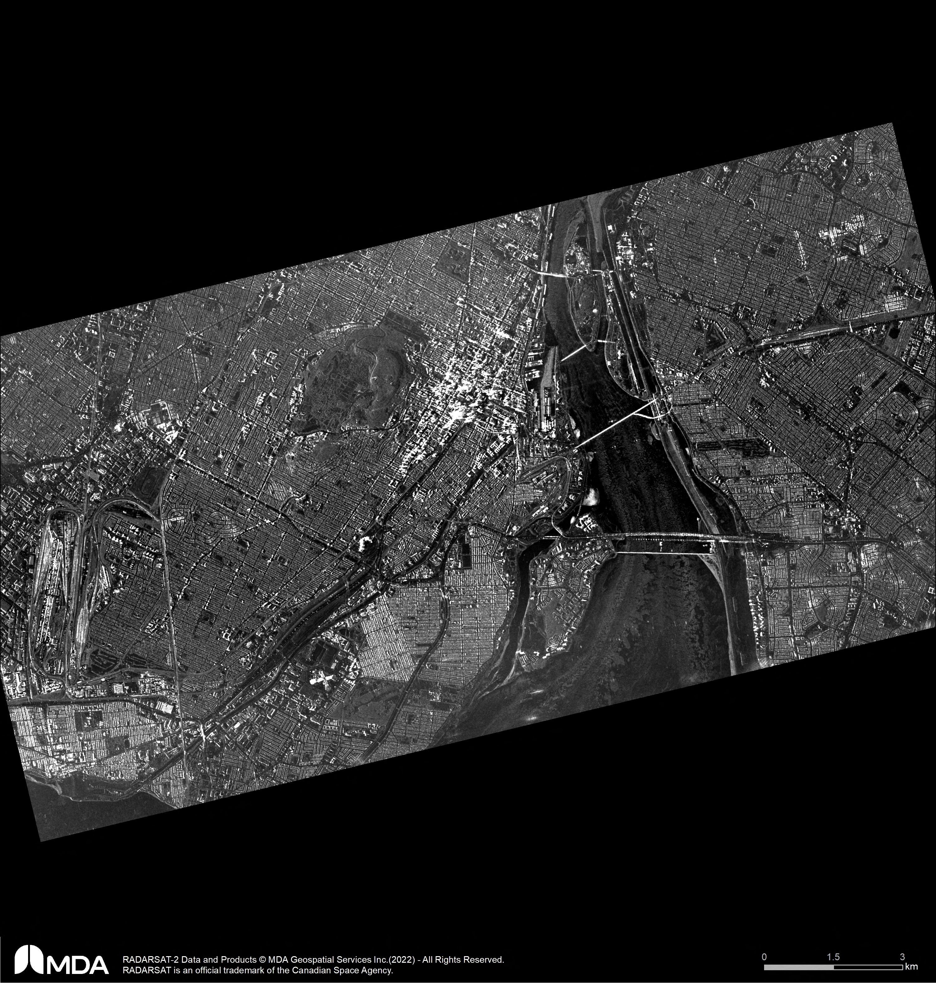 A satellite image by Canada's MDA Inc is seen of the city of Montreal